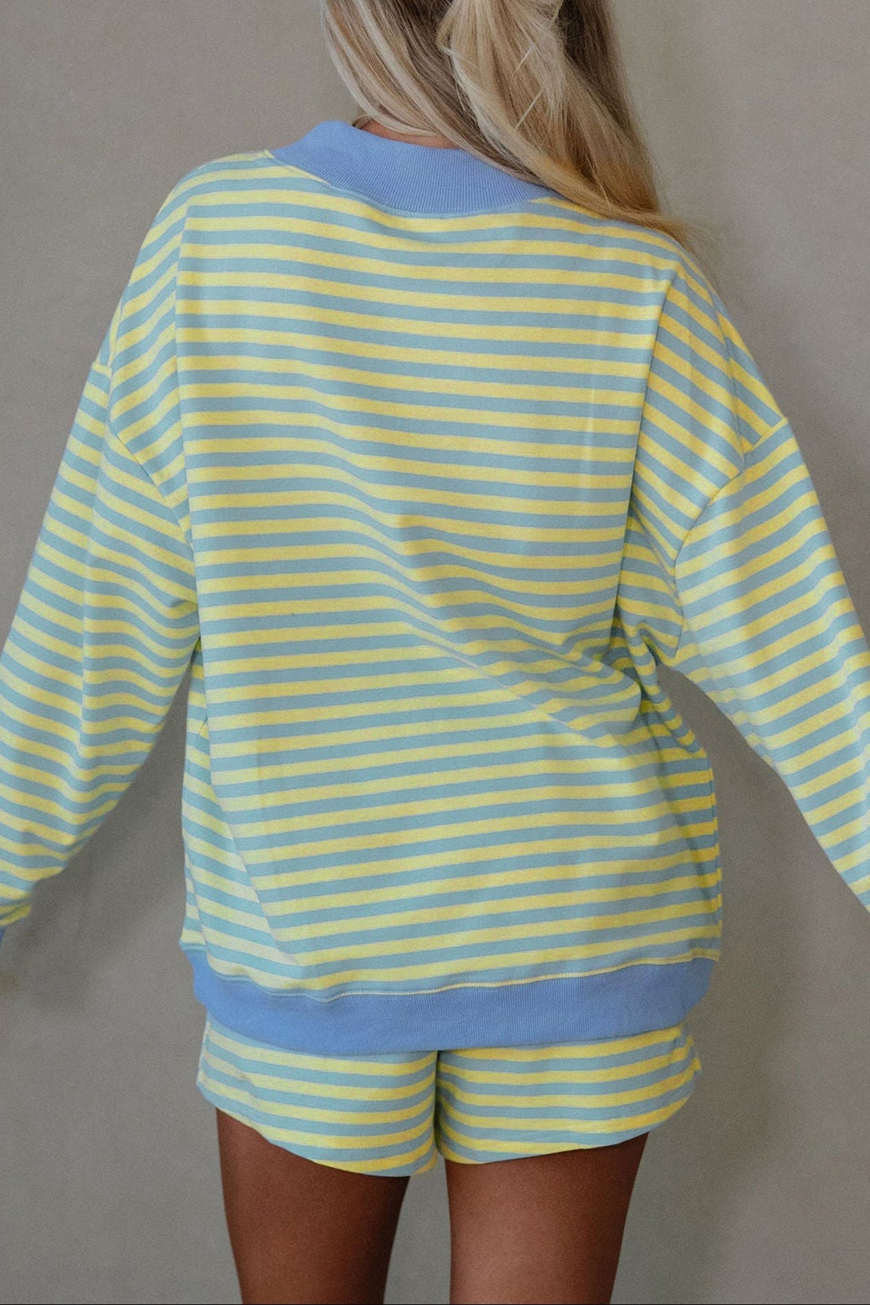 Stripe Colorblock Pullover & Pull-On Shorts Set