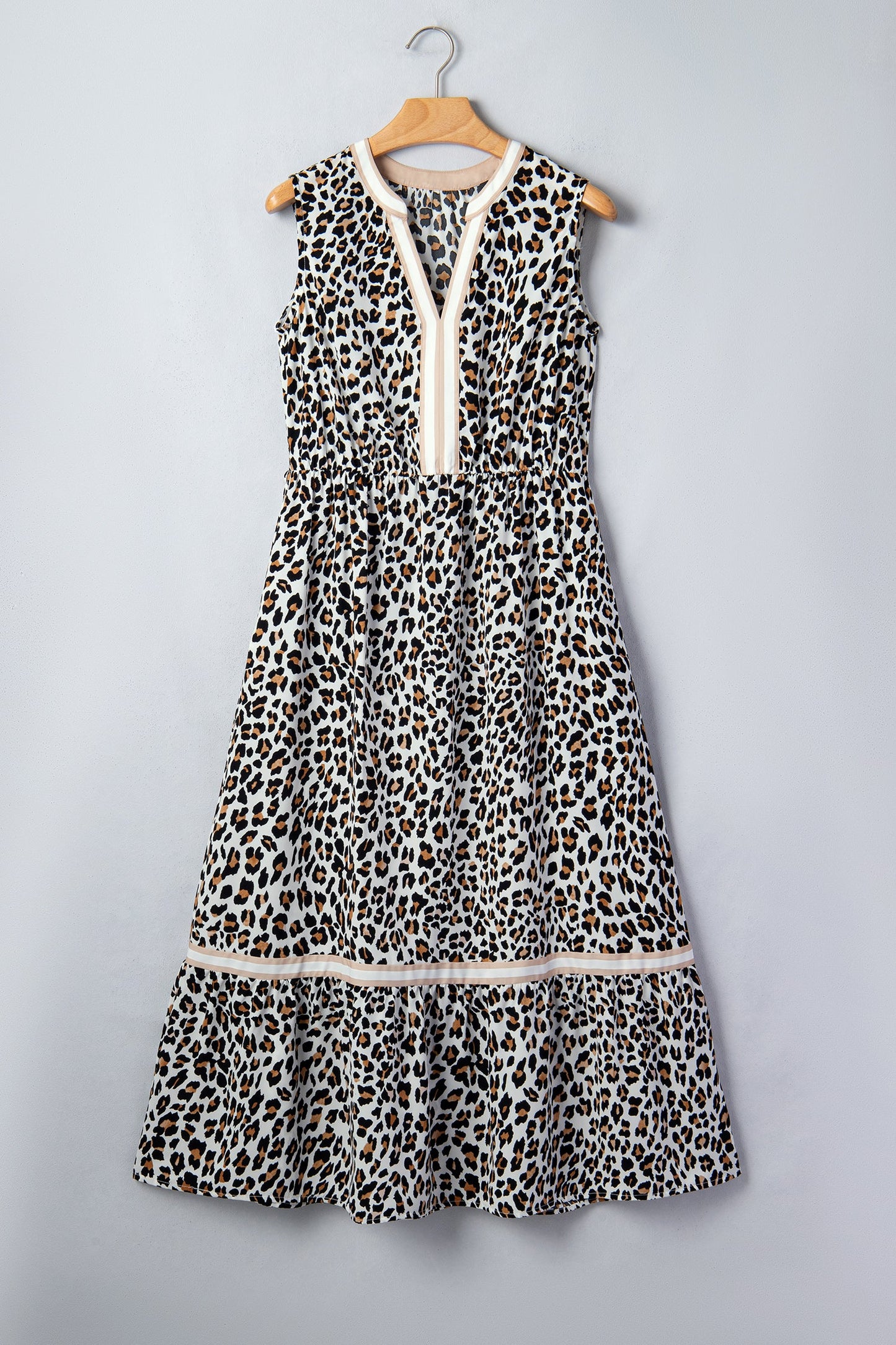 Leopard Colorblock Sleeveless Midi Dress