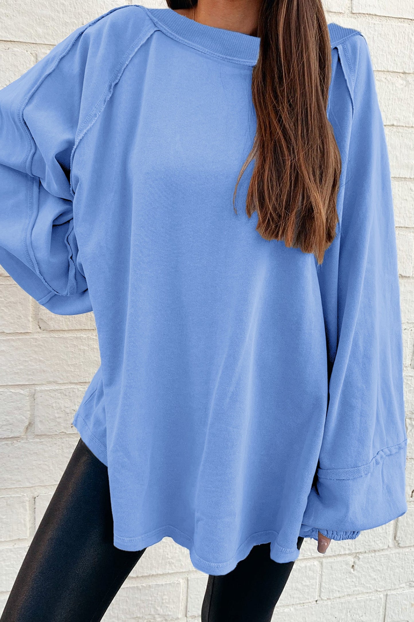Solid Raw Seam Patchwork Baggy Sweatshirt