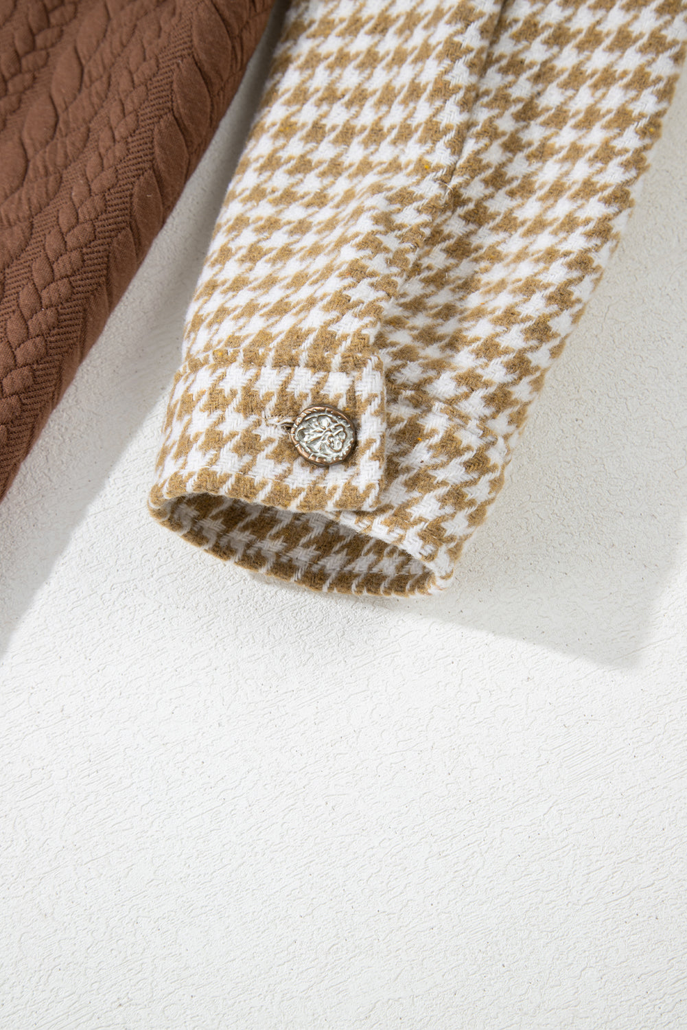 Houndstooth Colorblock Textured Patchwork Shacket