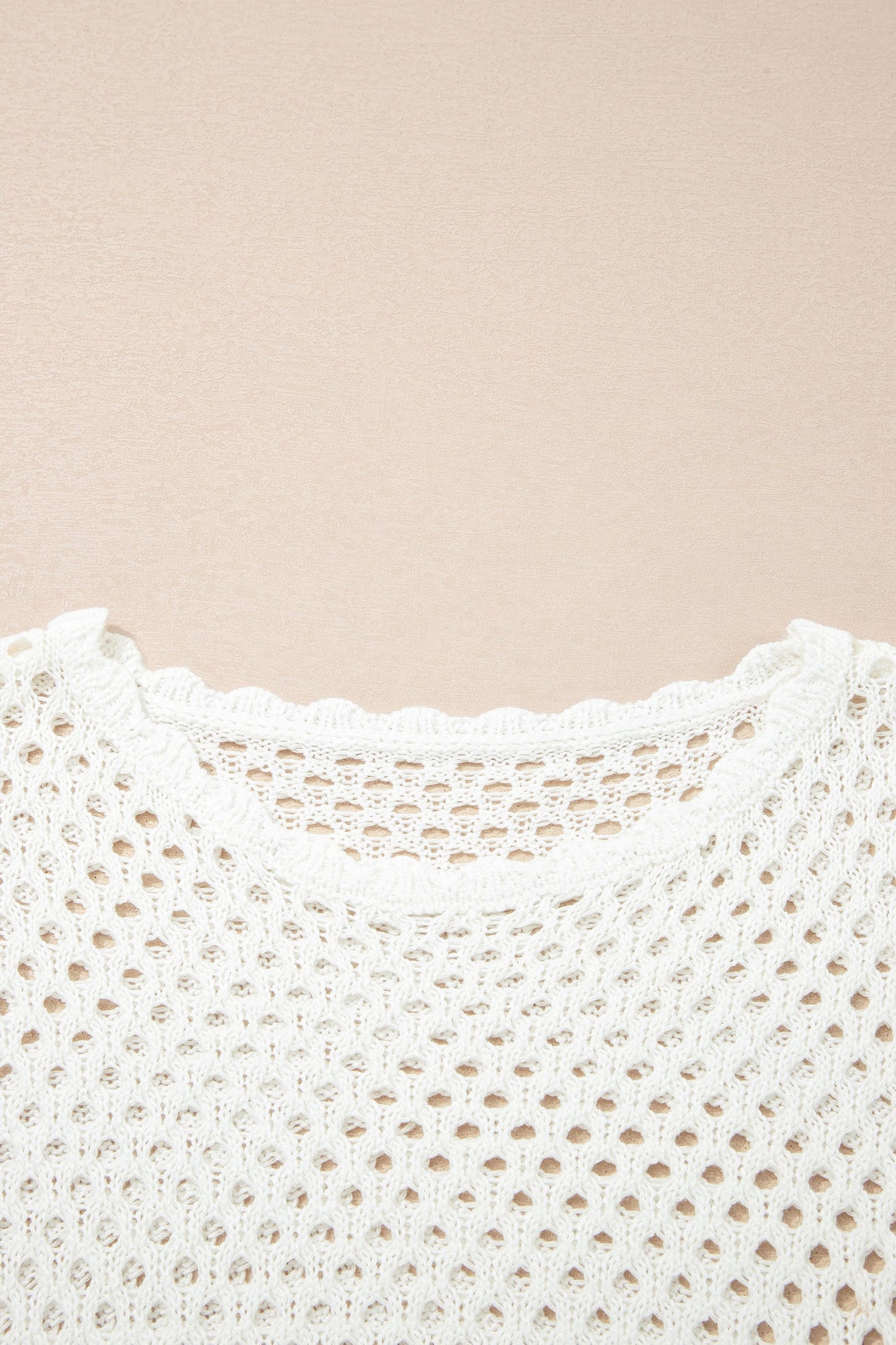 Scalloped Trim Hollow Out Knit Long Sleeve Top