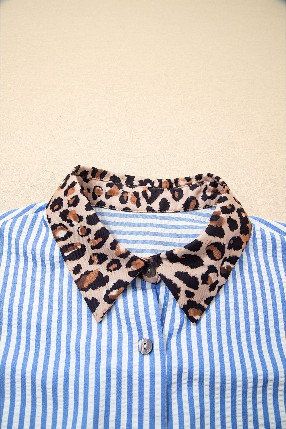 Stripe Leopard Patchwork Long Sleeve Buttoned Shirt
