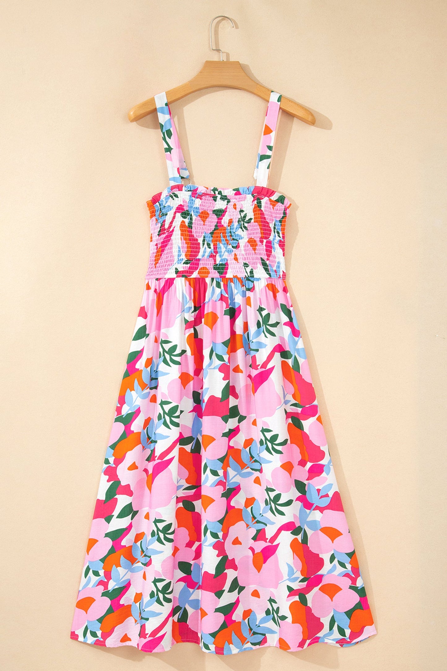Abstract Floral Smocked High Waist Maxi Sundress
