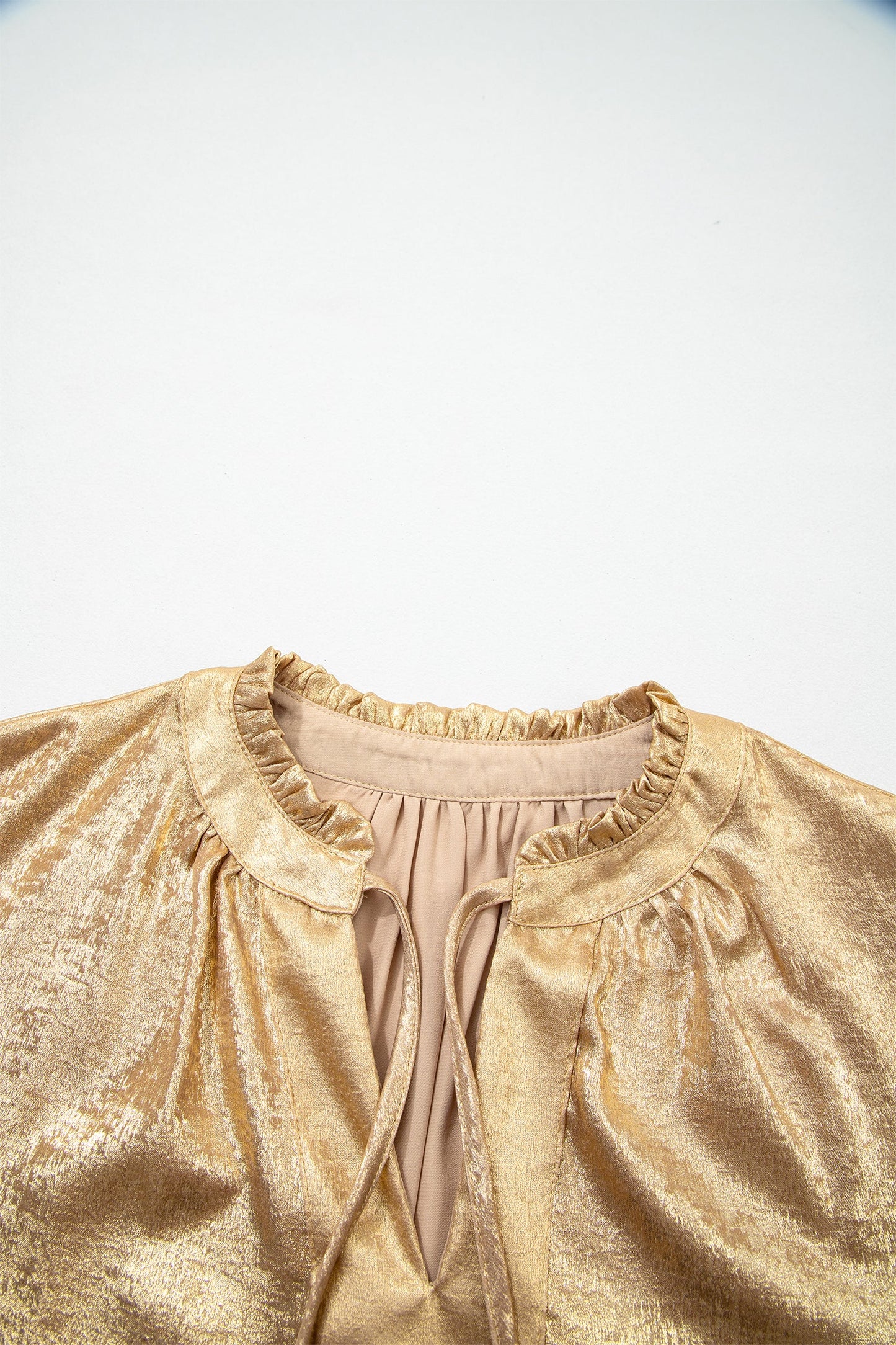 Metallic Tie V-Neck Long Sleeve Blouse