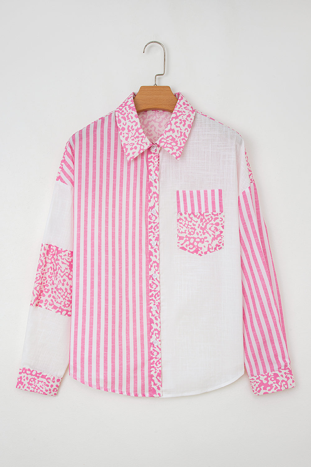 Leopard Stripe Pocketed Long Sleeve Shirt