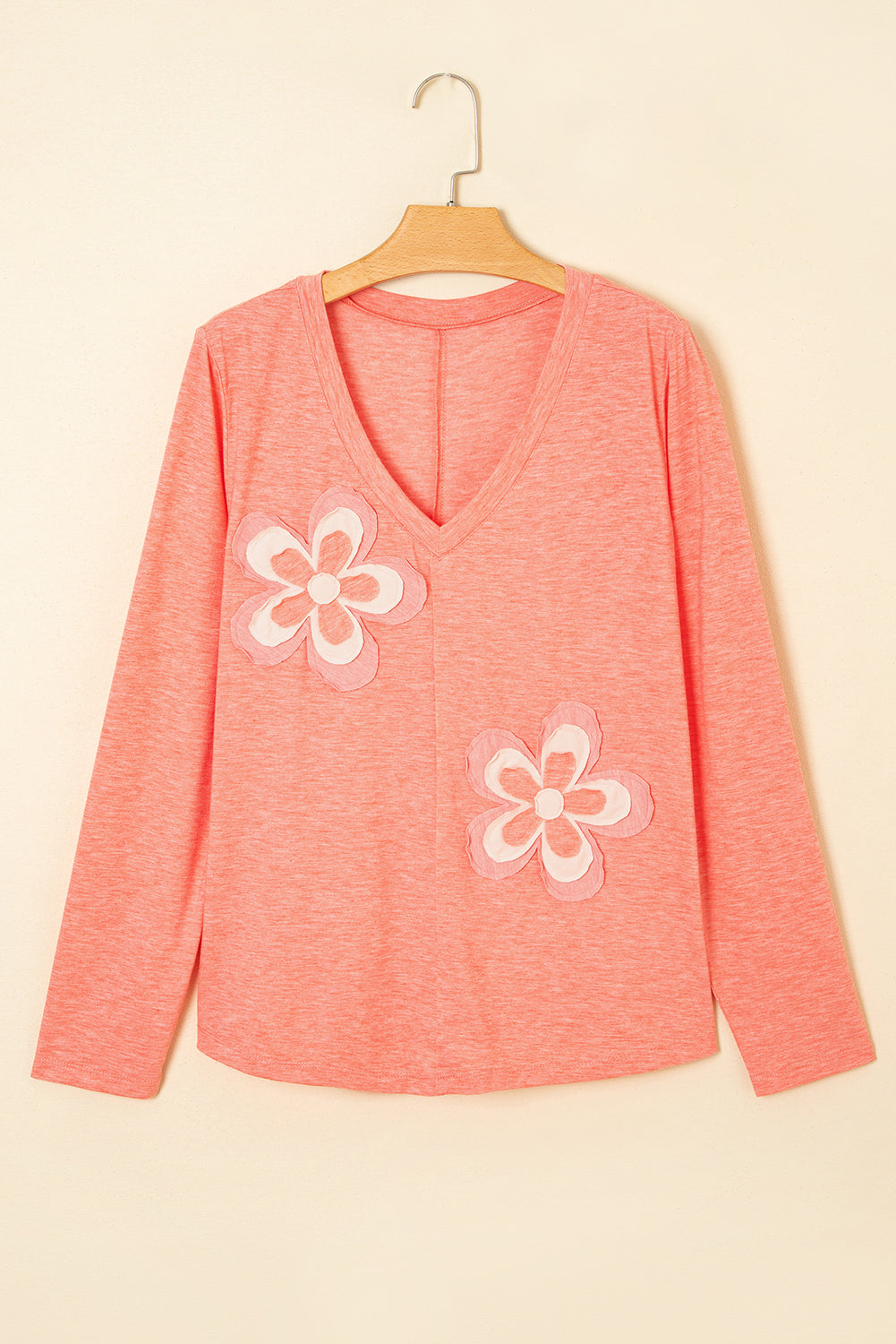 Floral Patchwork V-Neck Long Sleeve T-Shirt