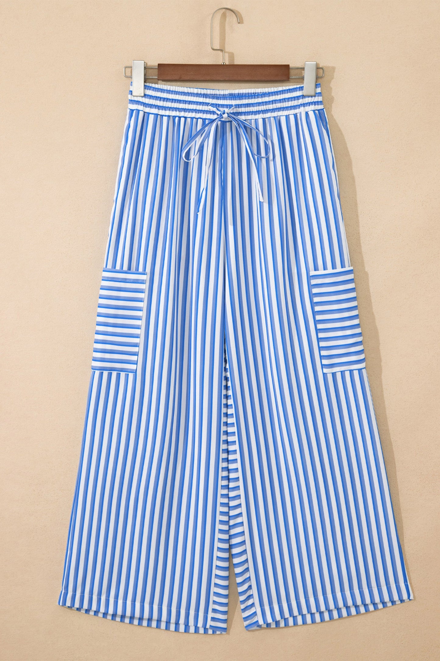 Stripe Drawstring Elastic Waist Wide Leg Pants