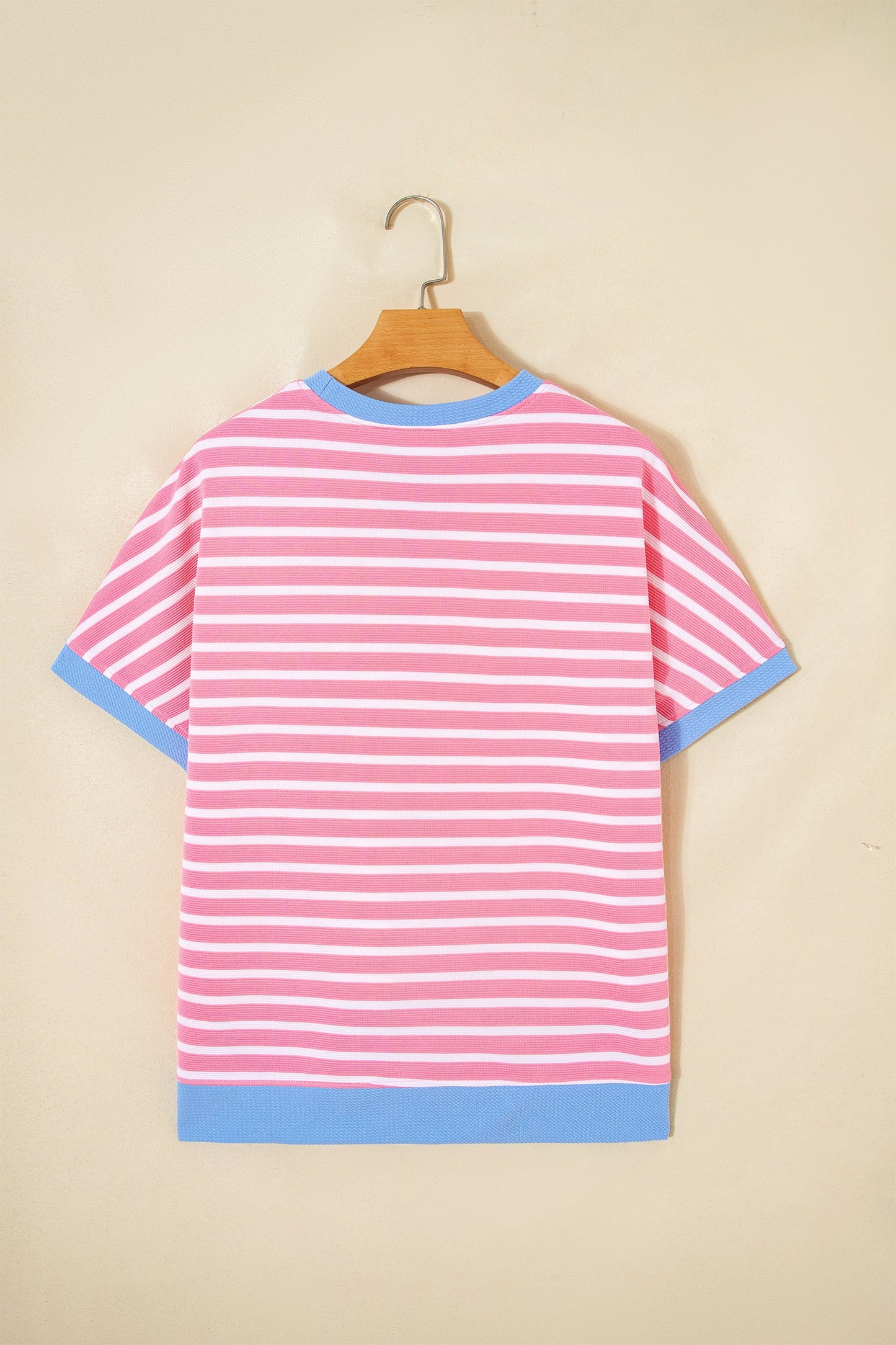 Stripe Contrast Trim Short Sleeve Top