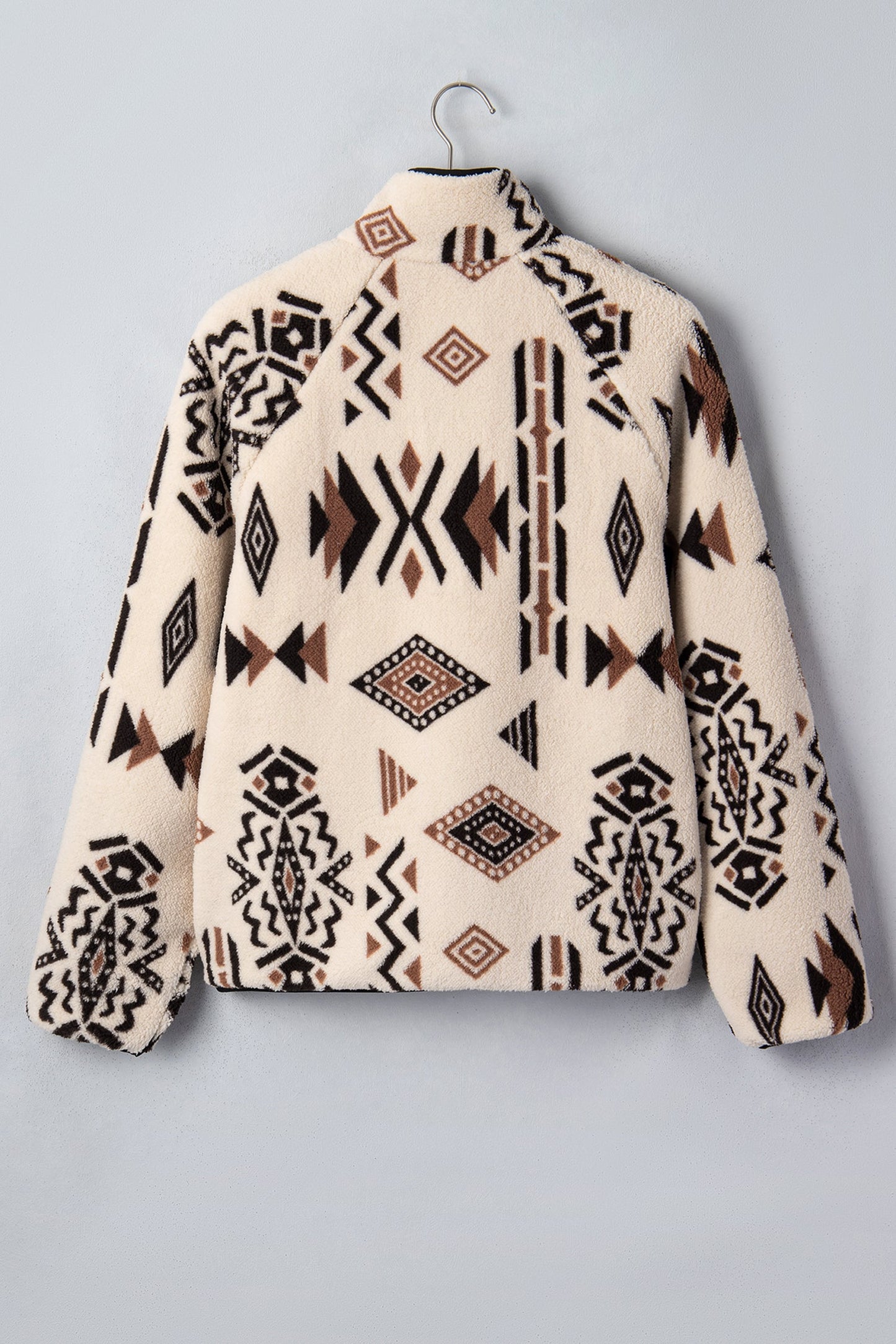 Aztec Fleece Zip Up Collar Long Sleeve Jacket