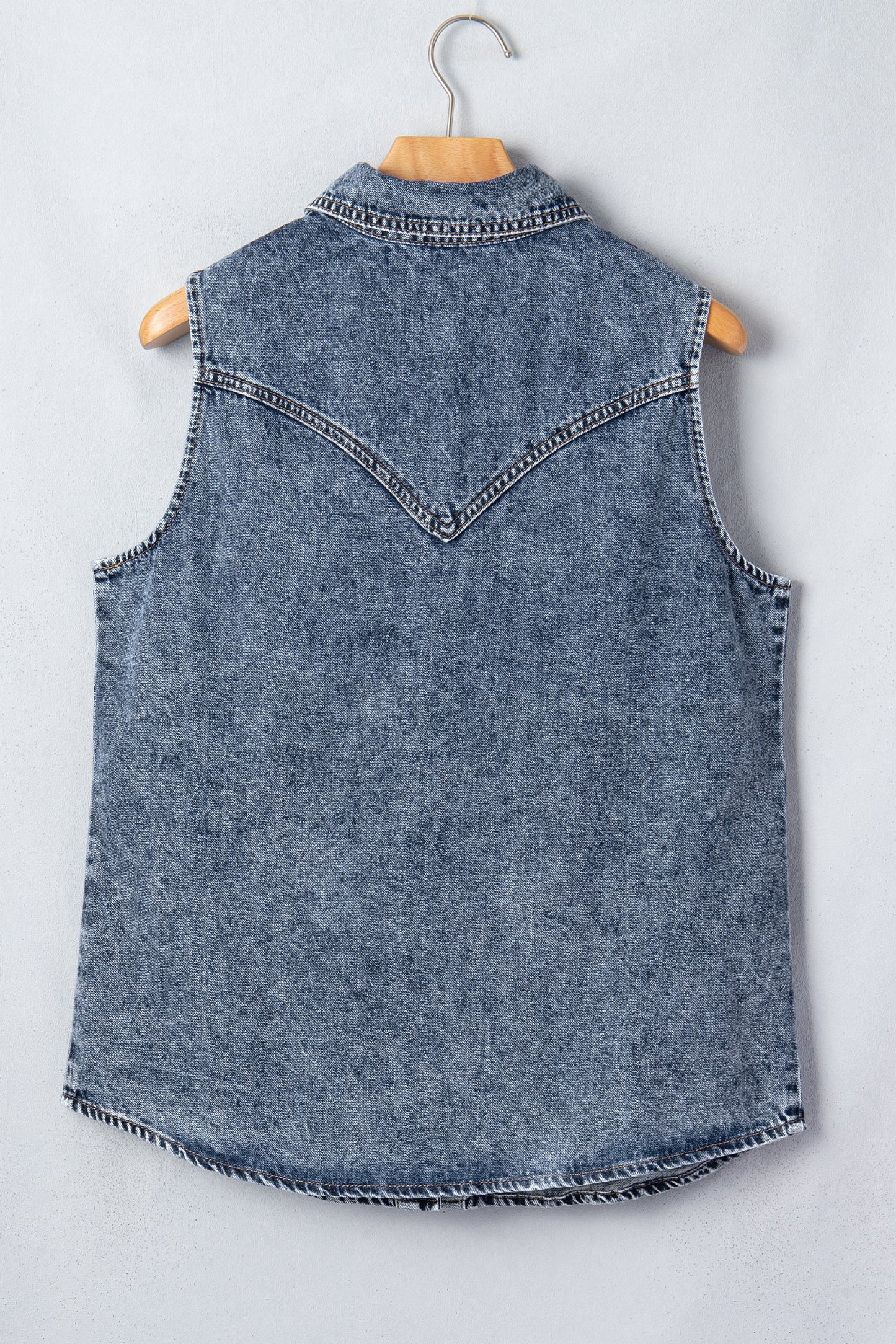 Western Solid Denim Buttoned Pocket Sleeveless Vest