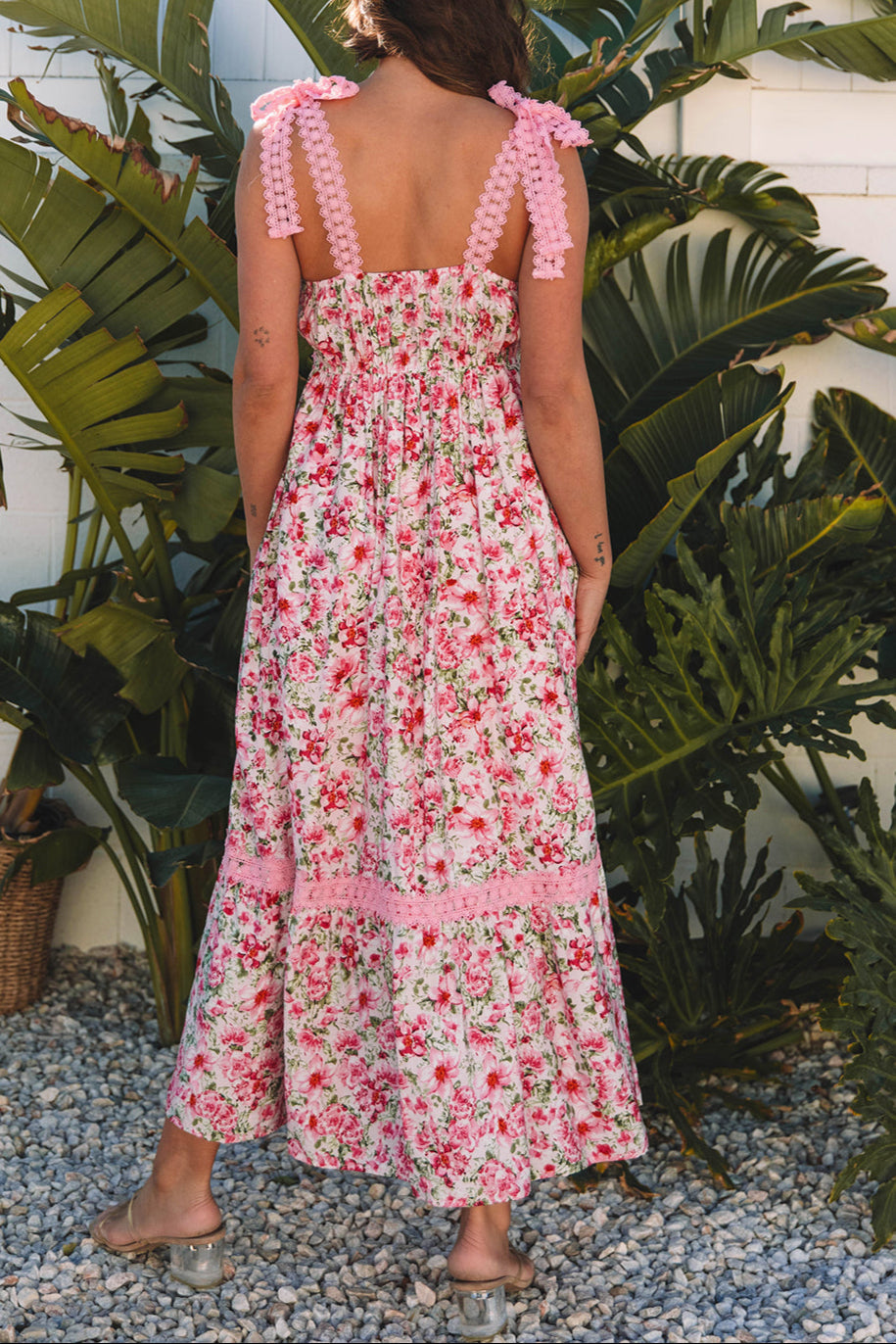 Floral Lace Empire Waist Maxi Dress