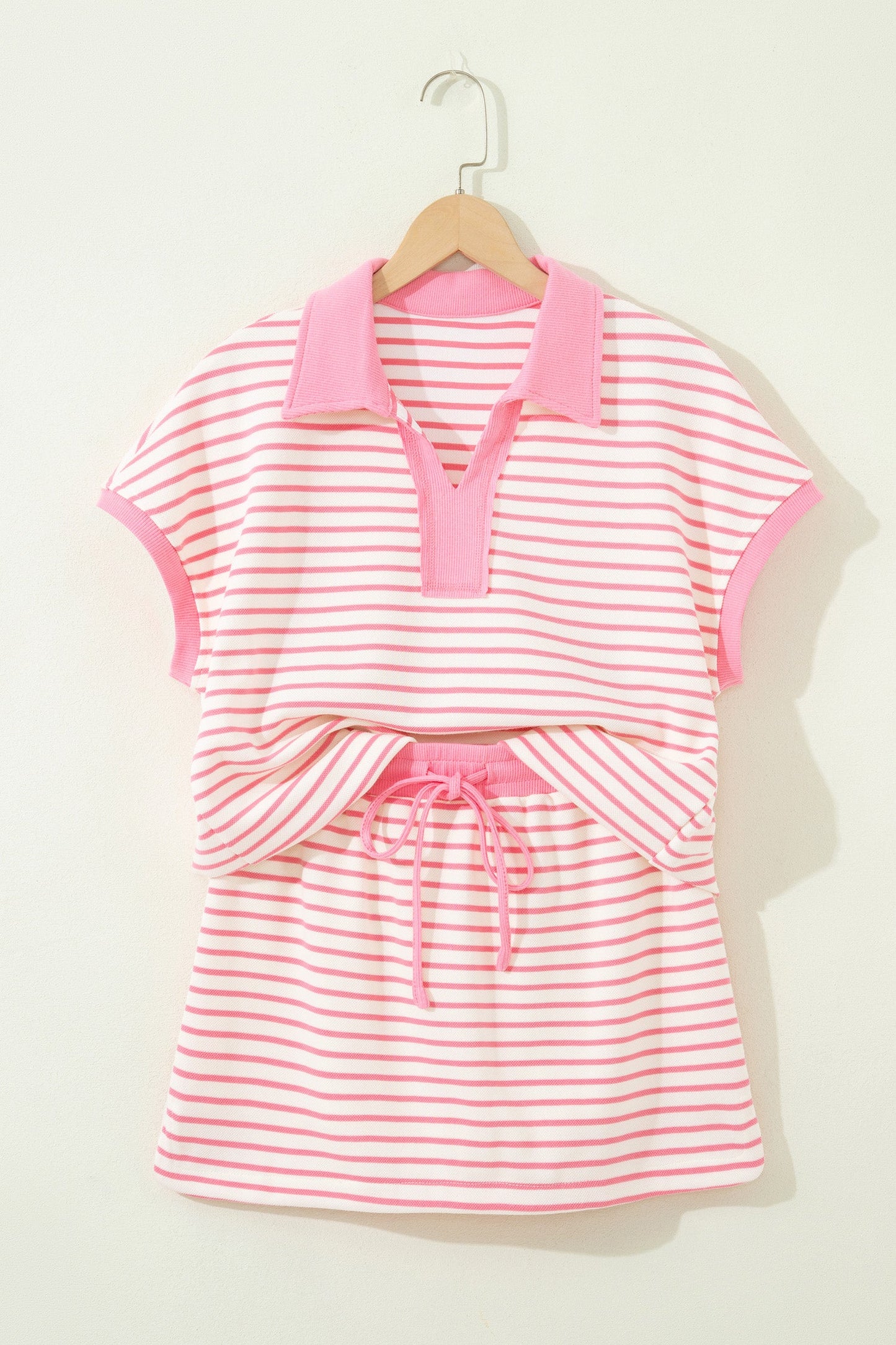 Stripe Colorblock Polo Tee & Drawstring Skort Set