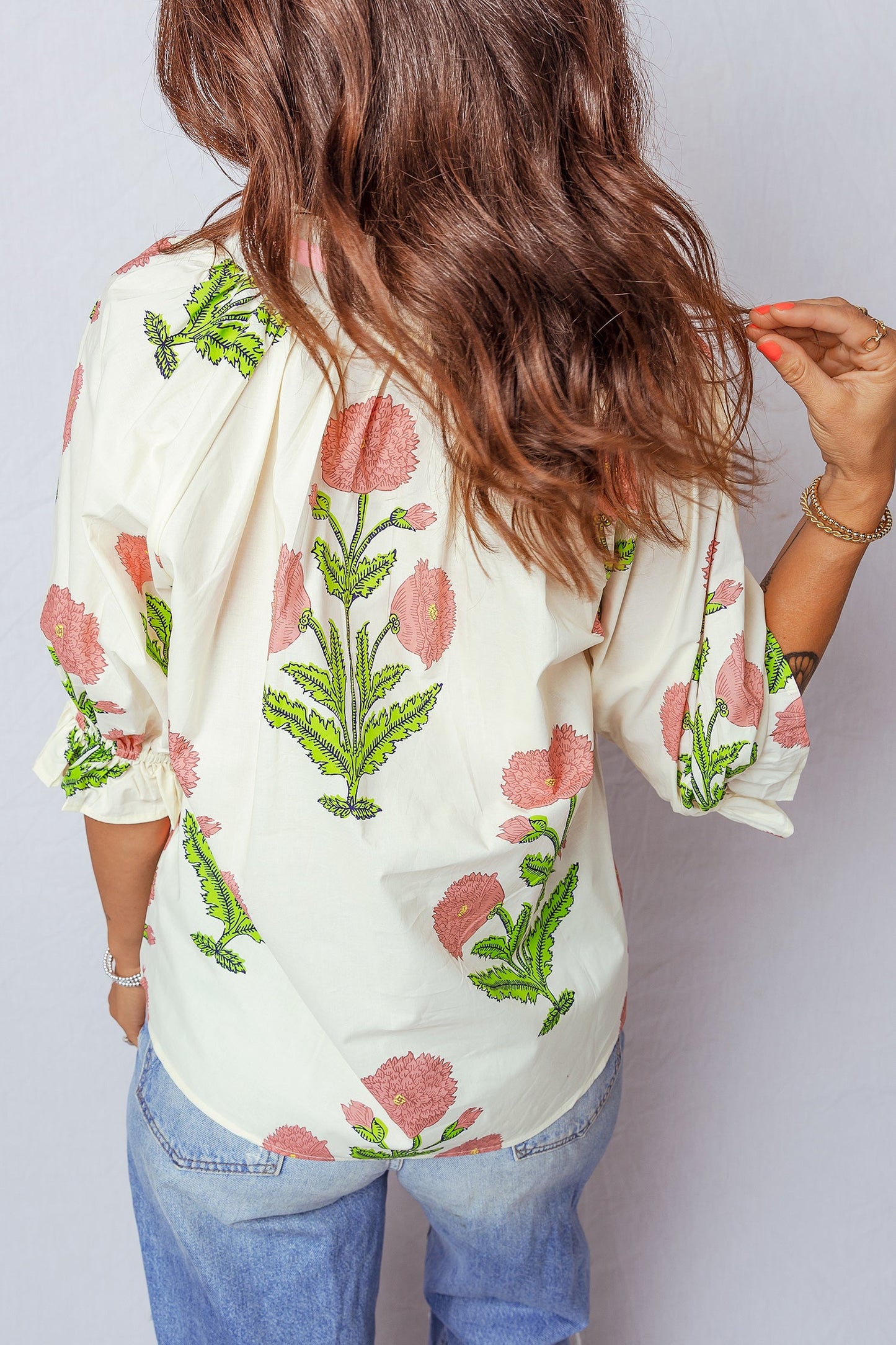 Wild Flower V-Neck 3/4 Sleeve Blouse