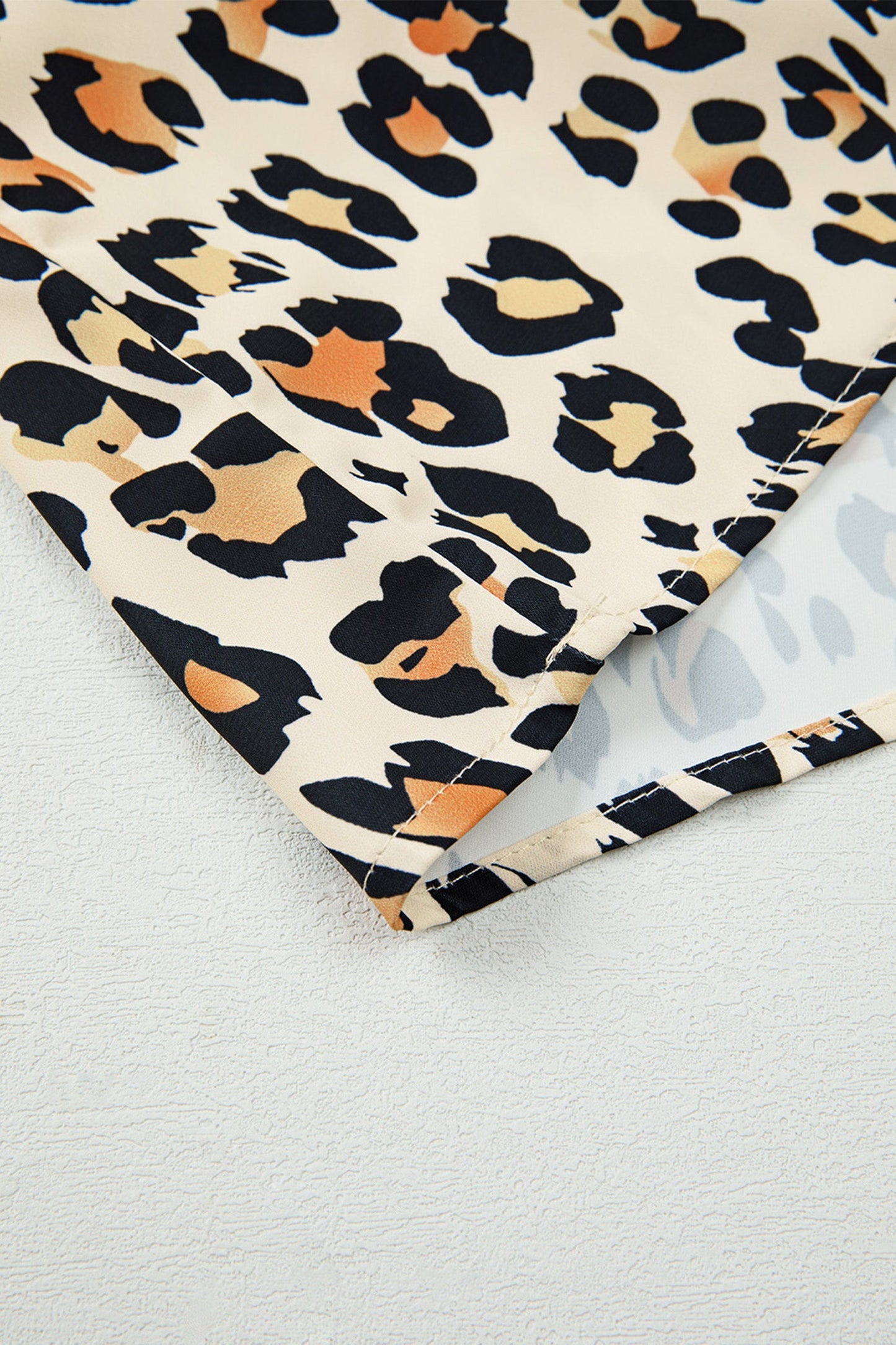 Leopard Colorblock Contrast V-Neck Short Sleeve Blouse