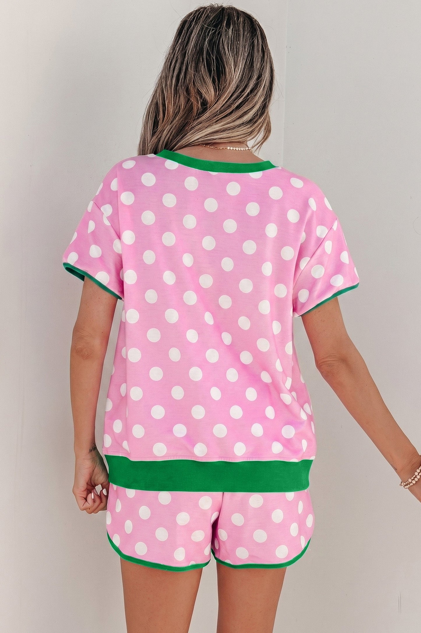 Polka Dot Contrast Trim Top & Short Set