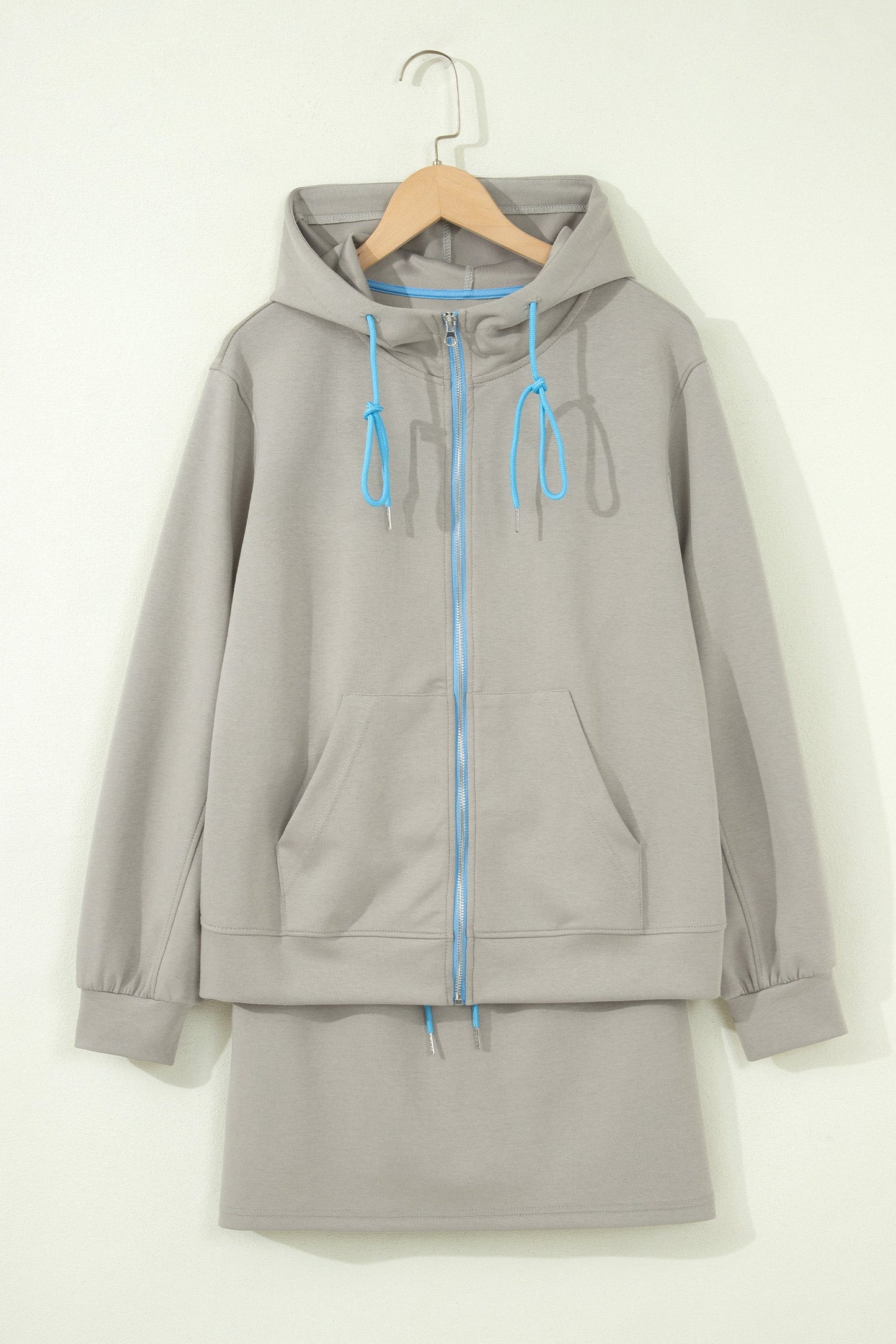 Contrast Trim Zip-Up Jacket & Drawstring Skort Set