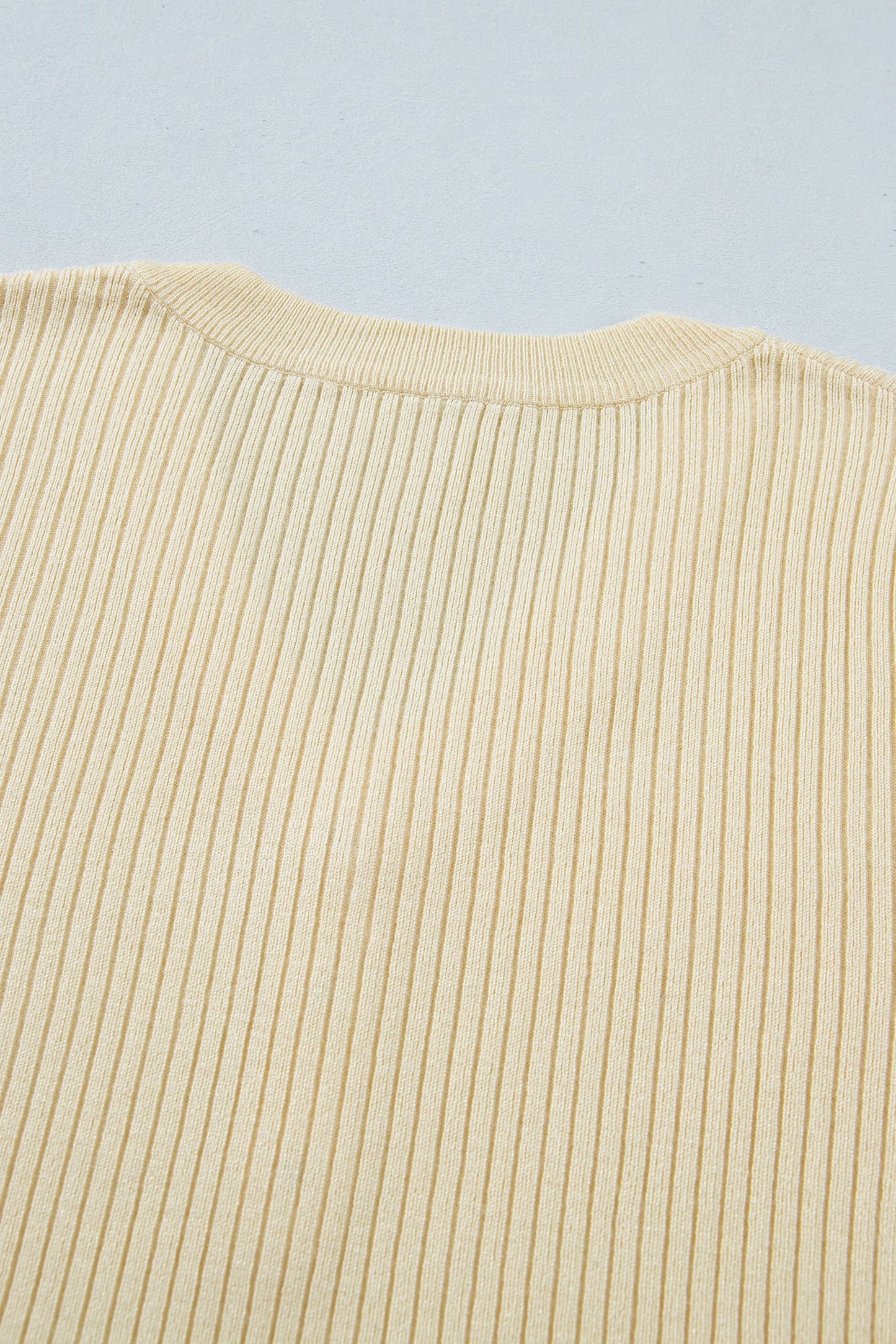 Stripe Contrast Short Sleeve Ribbed V-Neck Sweater