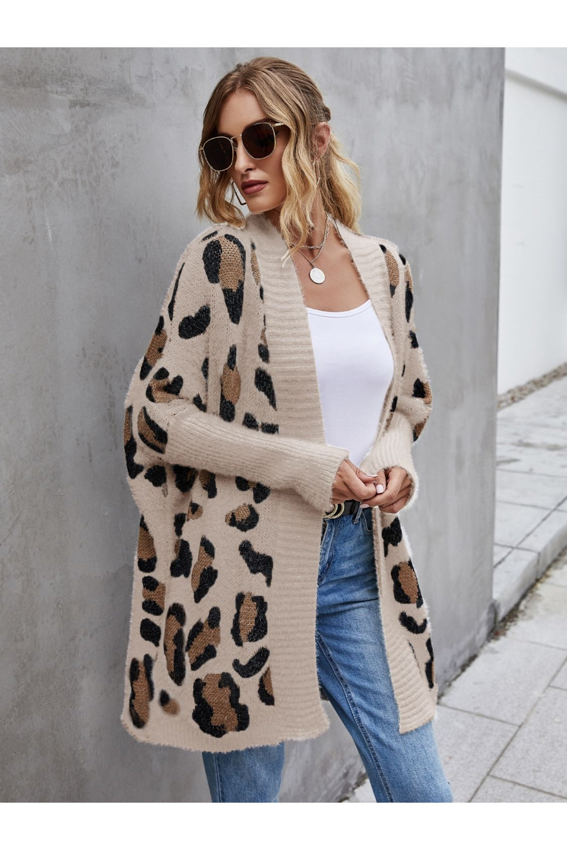 Women Leopard Pattern Fuzzy Cardigan