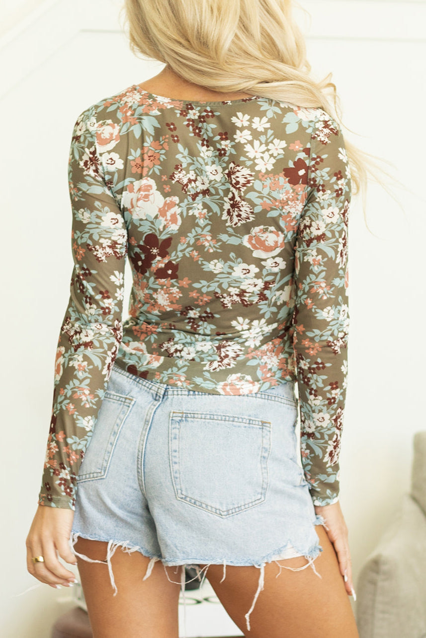 Floral Mesh Long Sleeve Top