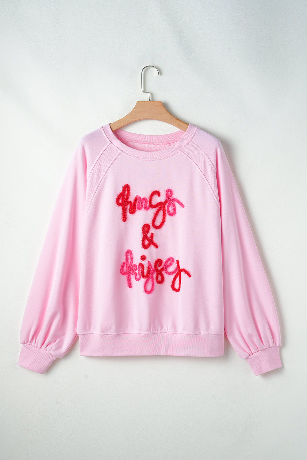 Valentine Hugs & Kisses Tinsel Embroidered Sweatshirt