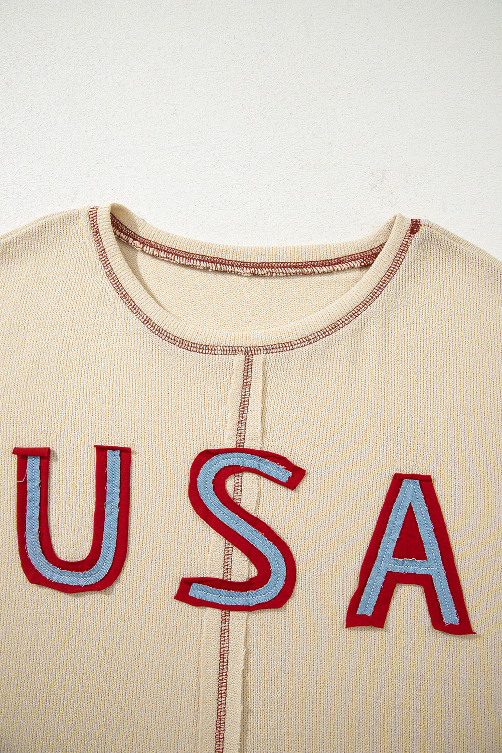 USA Star Contrast Patchwork Exposed Seam Top