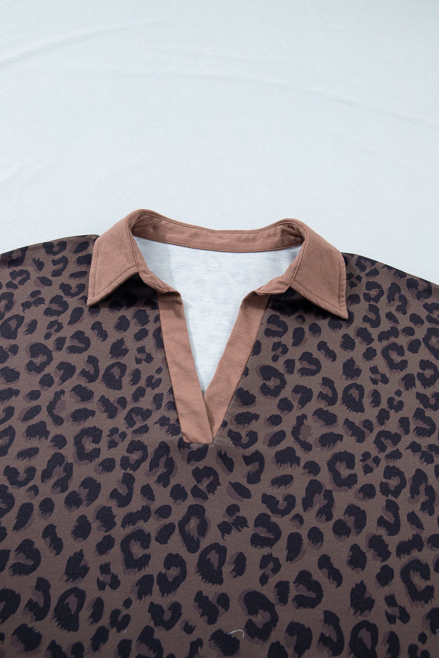 Plus Size Leopard Collared Top & Drawstring Shorts Set