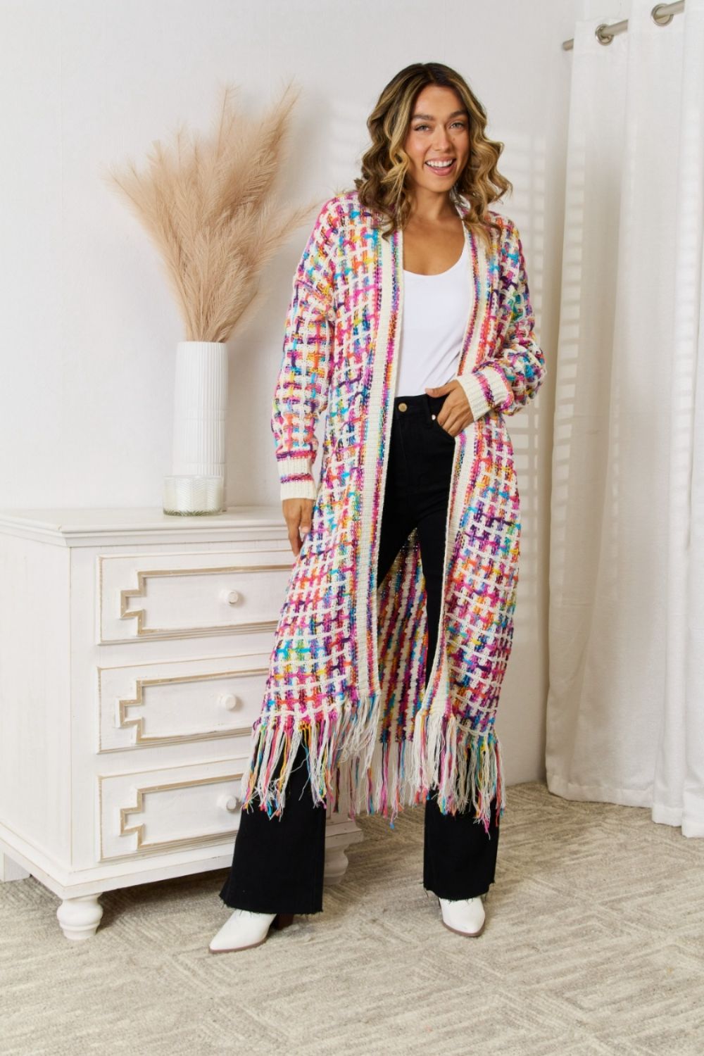 NicholesGifts Women Open Front Fringe Hem Cardigan