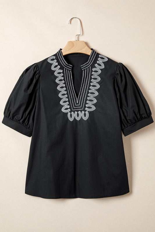 Raelynn Contrast Embroidered Detail Blouse