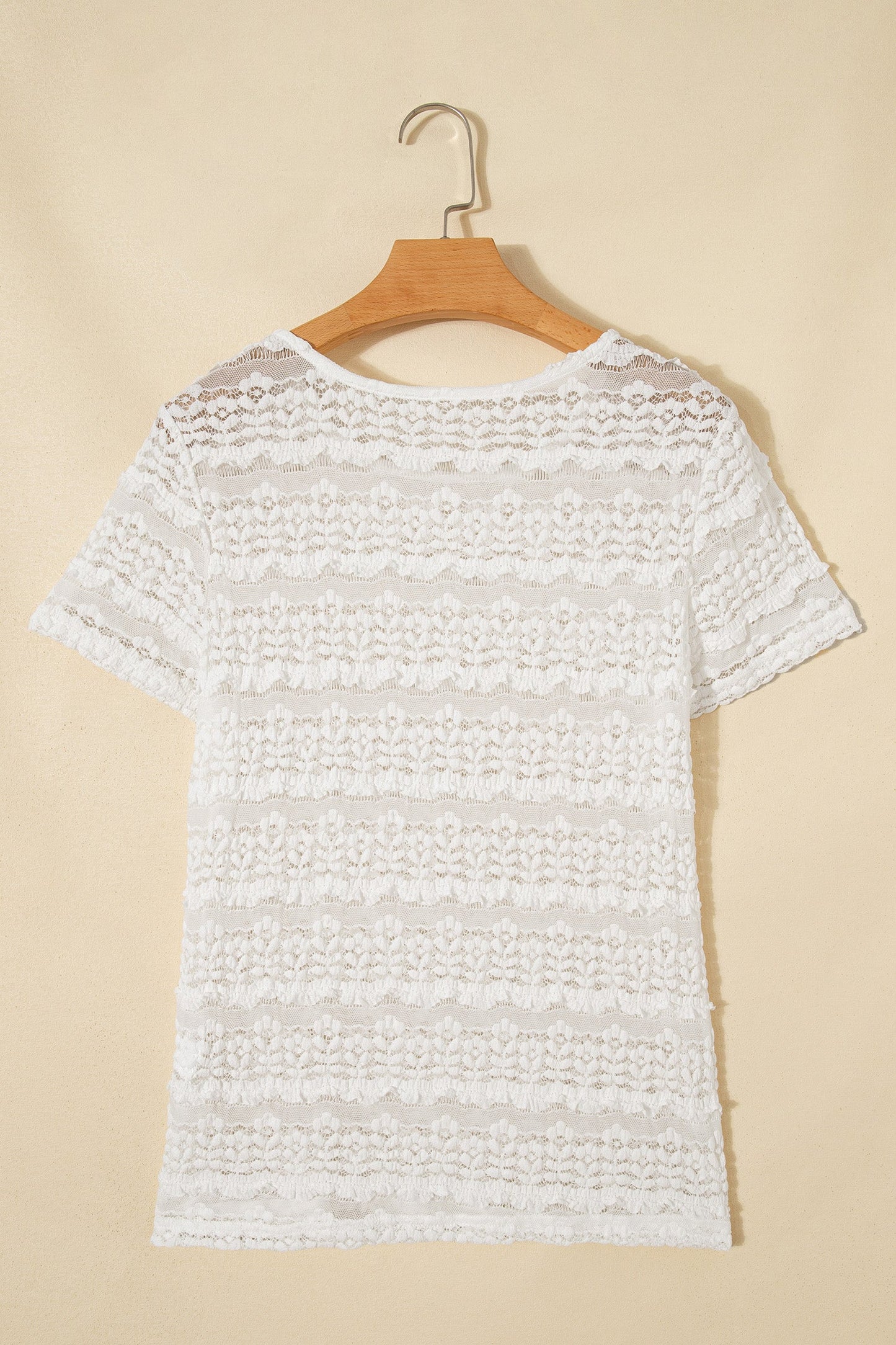 Solid Sheer Lace Short Sleeve Top