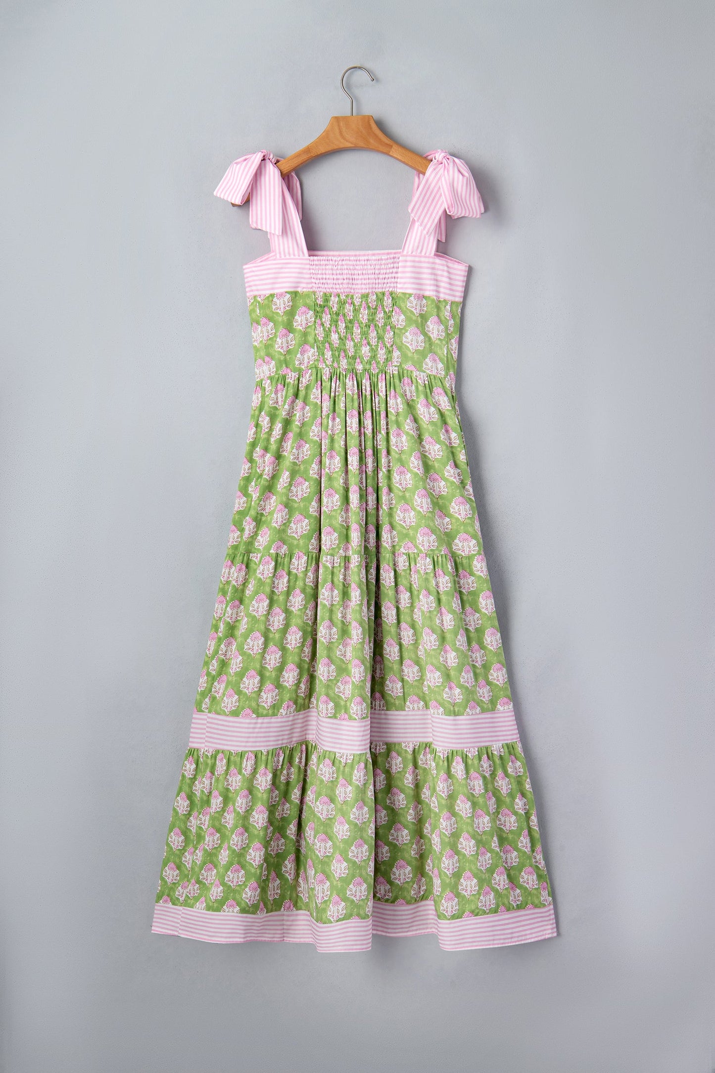 Floral Stripe Patchwork Knot Strap Maxi Dress