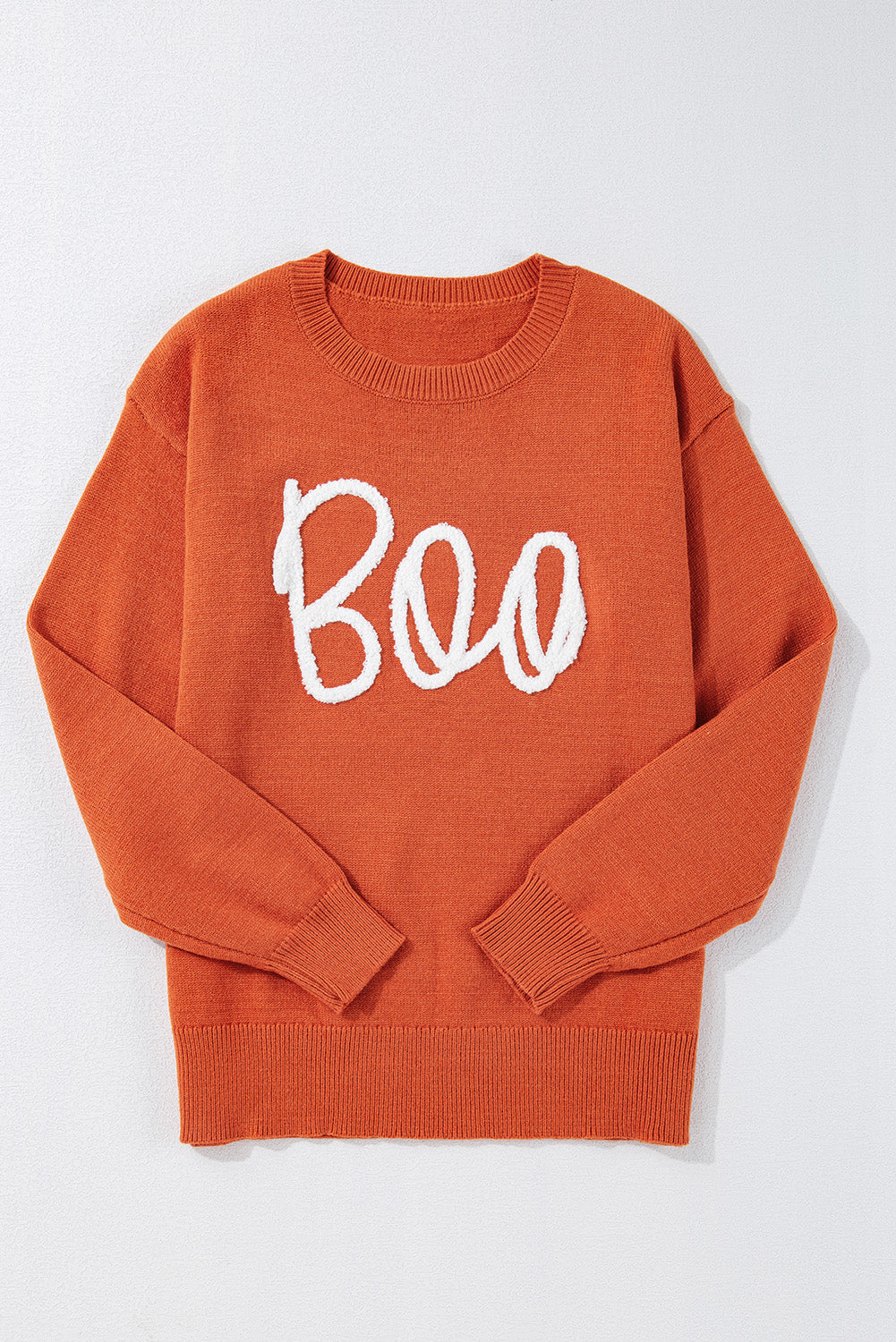 Halloween Boo Drop Shoulder Ribbed Trim Sweater