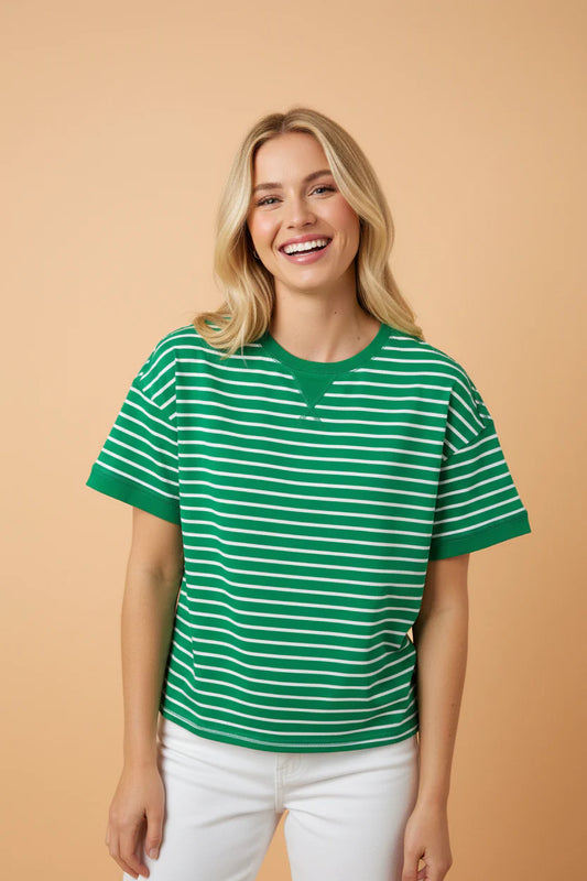 Stripe Ribbed Patchwork Short Sleeve Tee