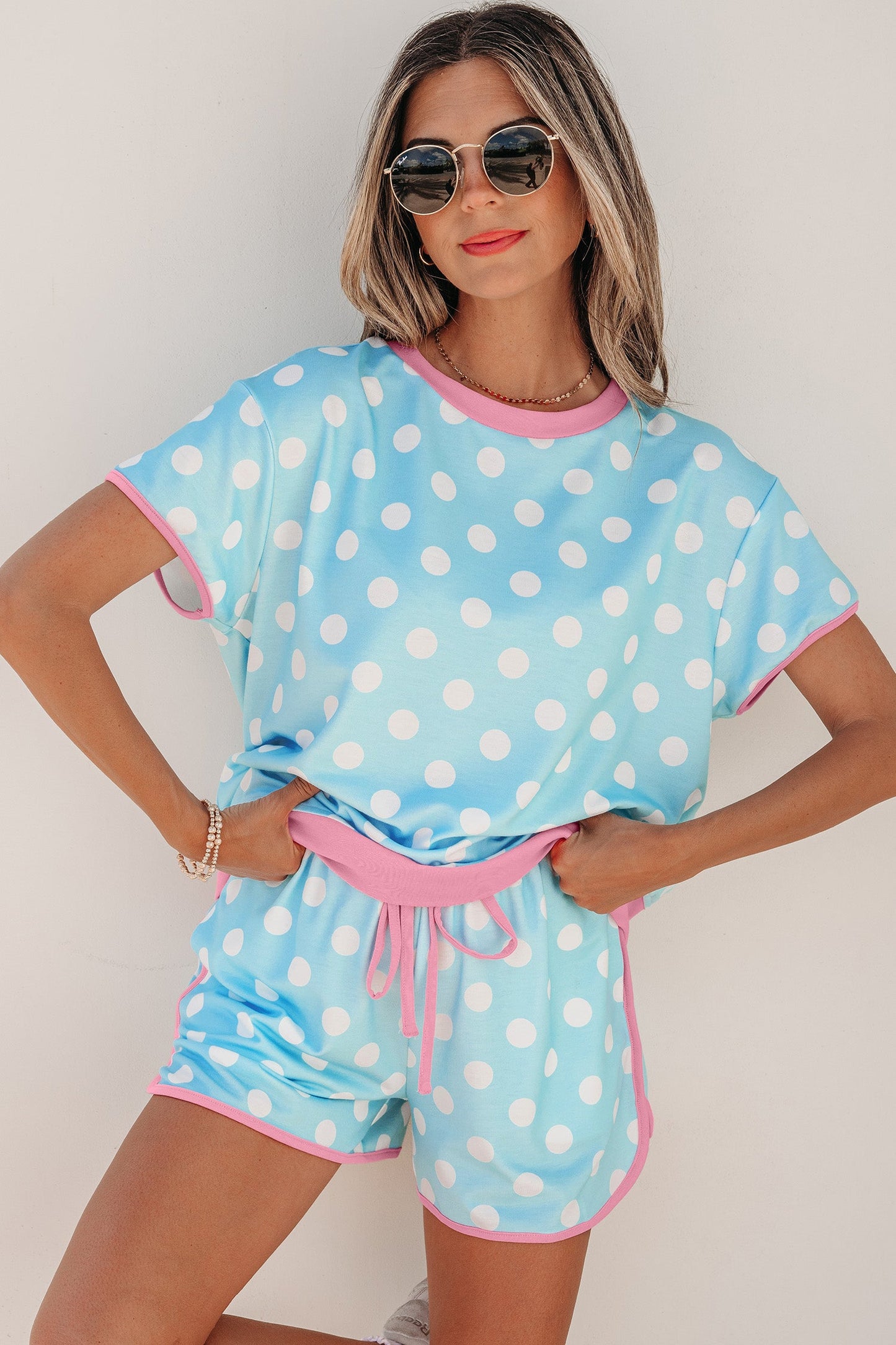 Polka Dot Contrast Trim Top & Short Set