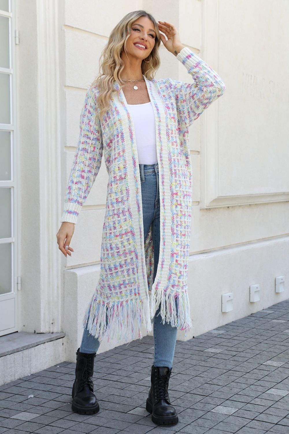 NicholesGifts Women Open Front Fringe Hem Cardigan