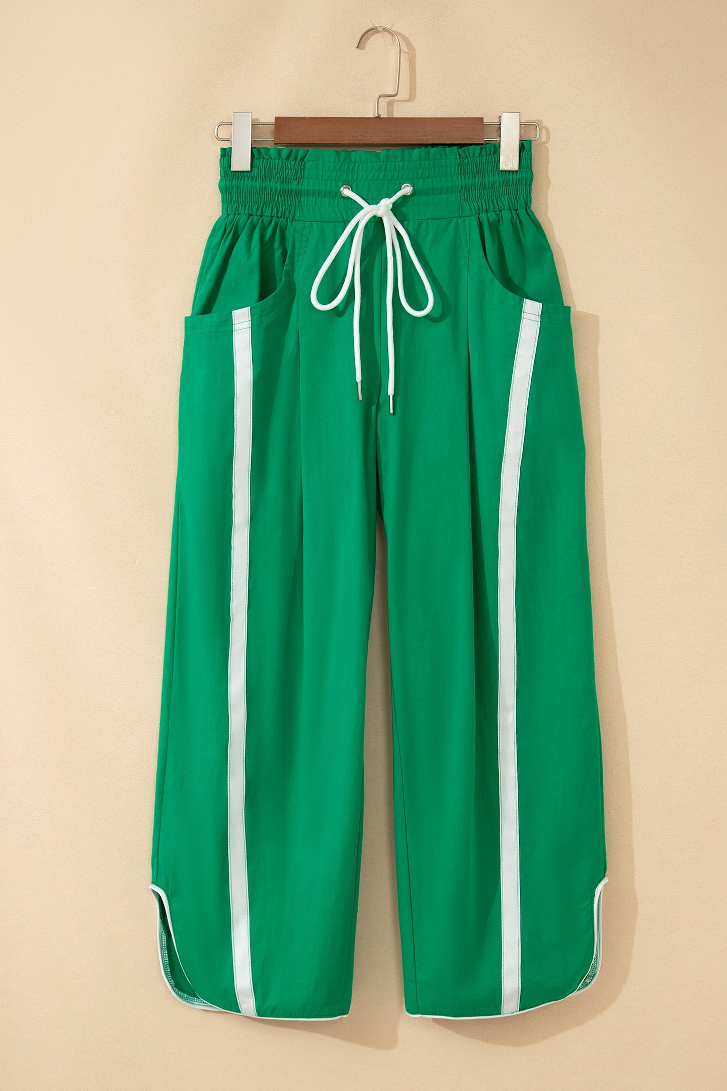 Stripe Smocked Waist Drawstring Cropped Pants