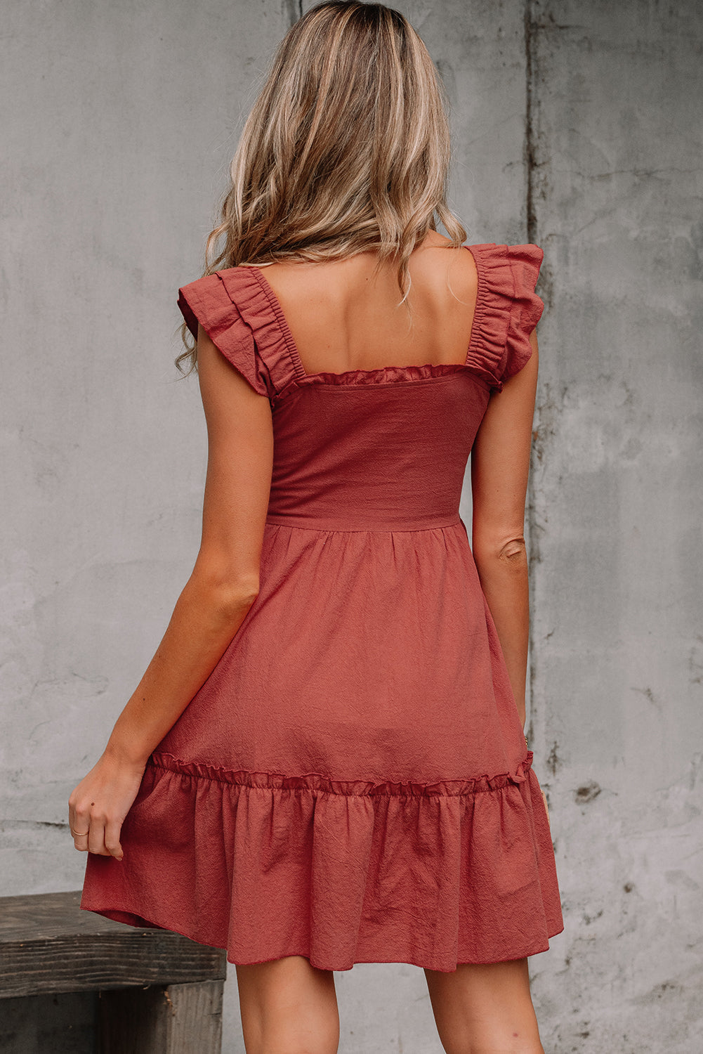 Geometric Embroidered Ruffle Mini Dress