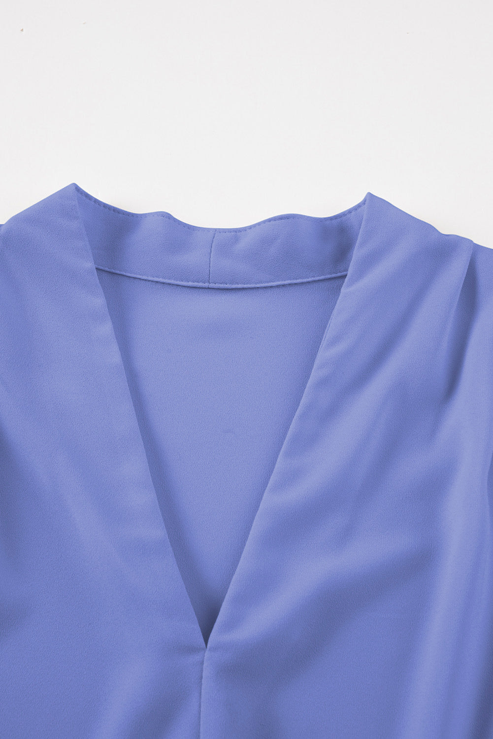 Solid Pleated V-Neck Long Sleeve Blouse