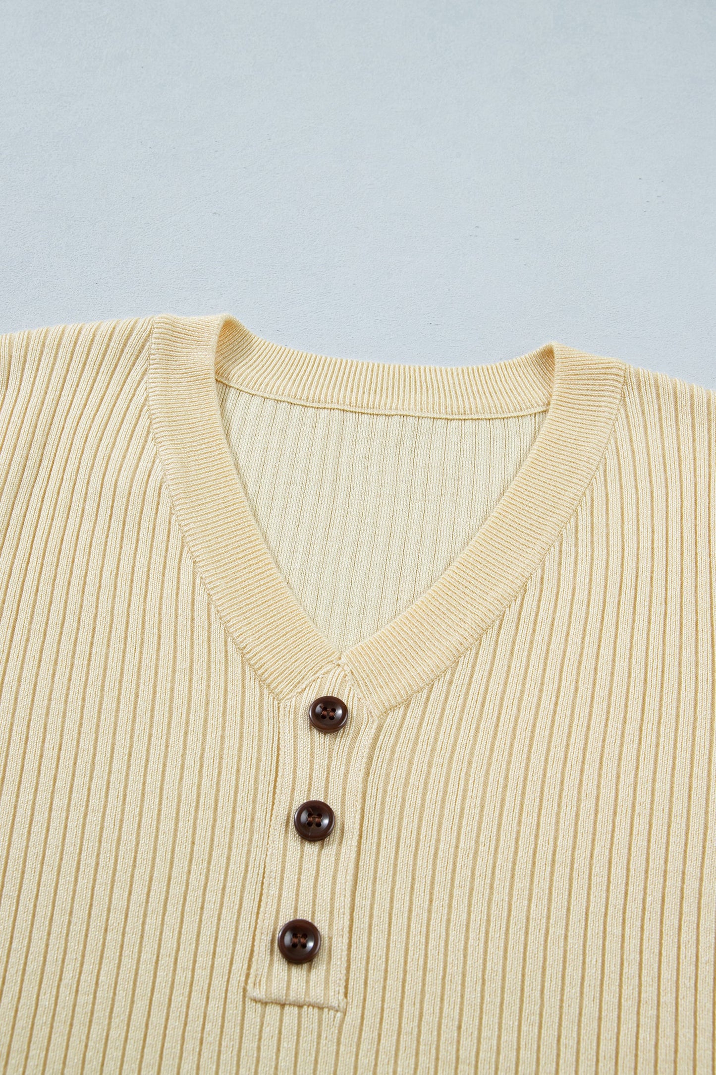 Stripe Contrast Short Sleeve Ribbed V-Neck Sweater