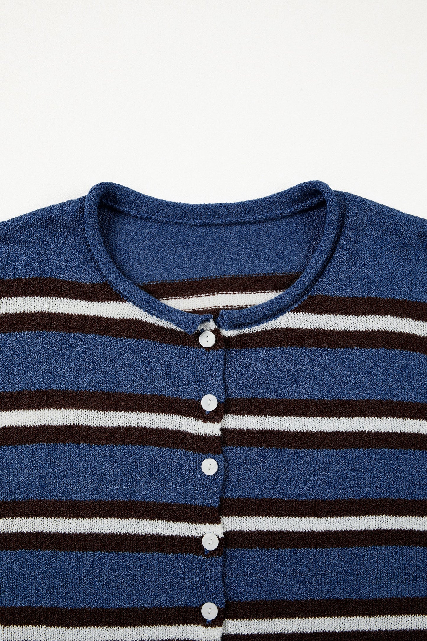 Stripe Drop Shoulder Buttoned Knit Cardigan