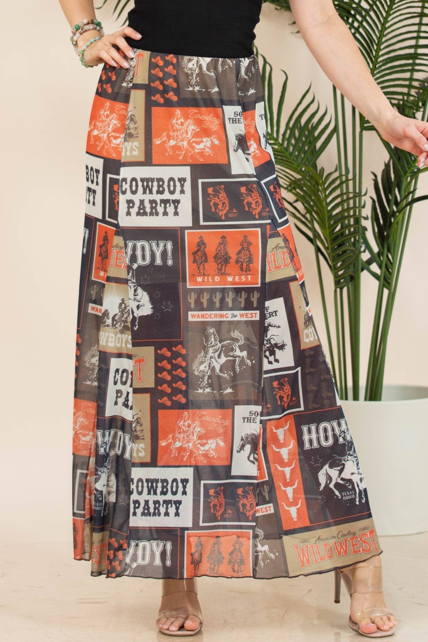 Agatha Western Rodeo Lined Full Length Mesh Skirt - Small and XL remaining