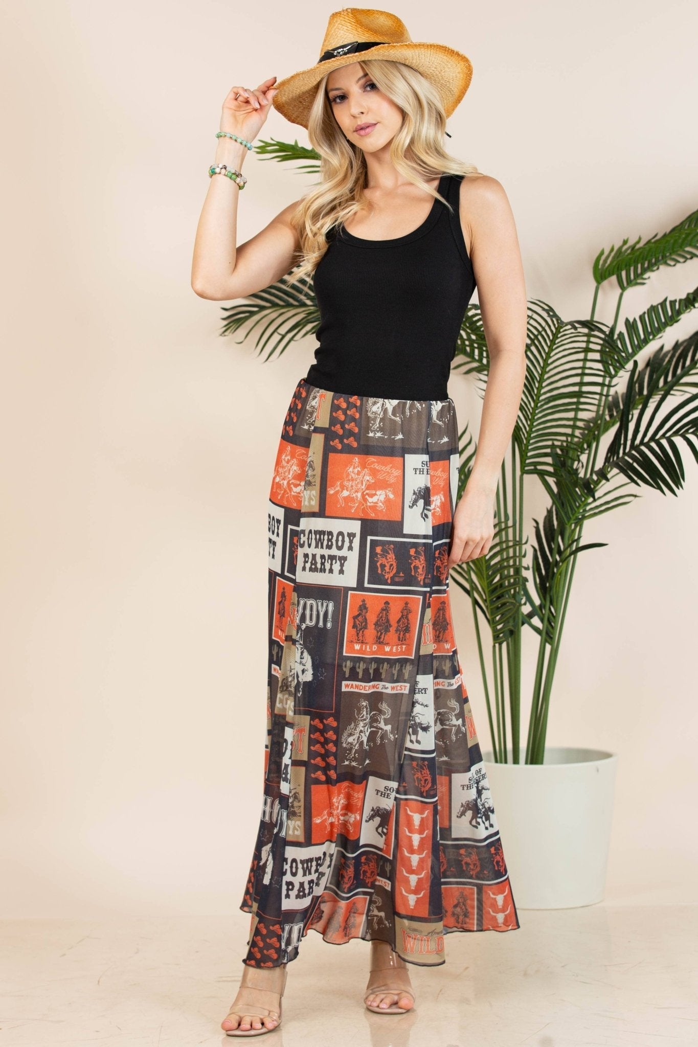 Agatha Western Rodeo Lined Full Length Mesh Skirt - Small and XL remaining