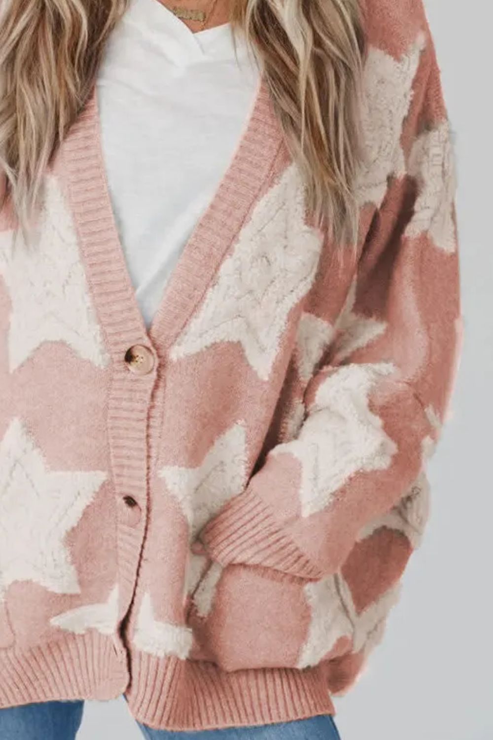 Women Star Button Up Long Sleeve Cardigan