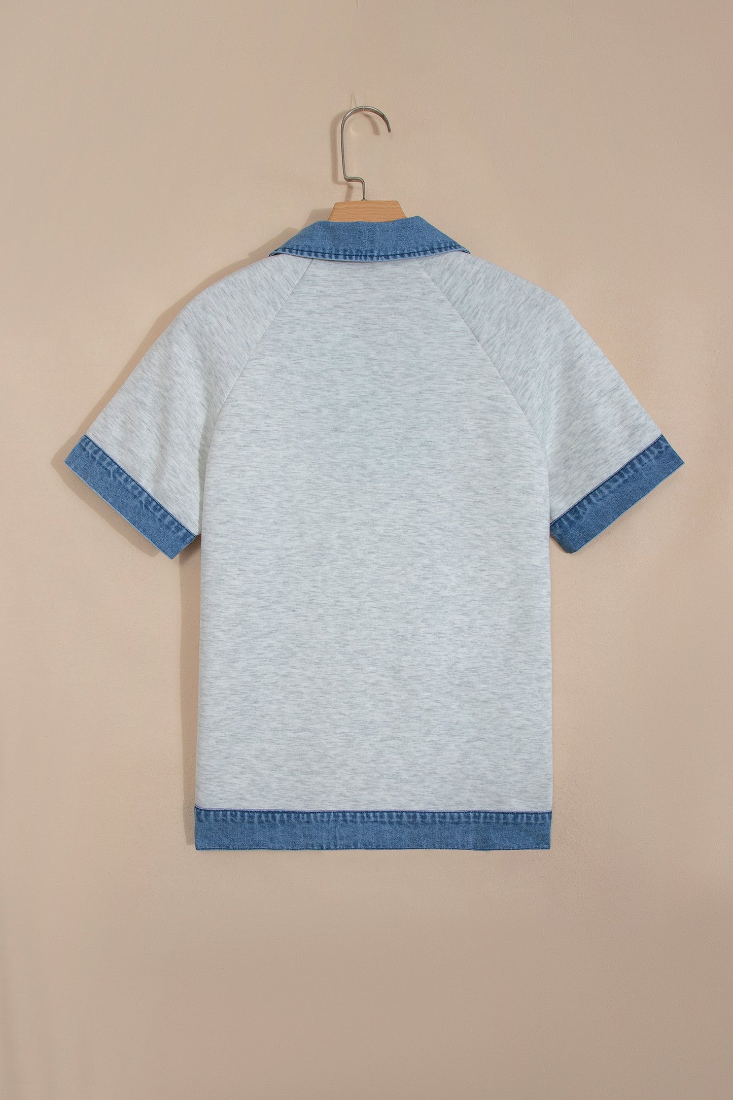 Denim Contrast Collar Cuffed Short Sleeve Top
