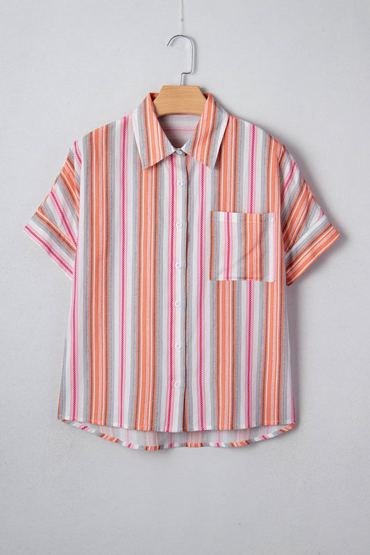 Stripe Button Up Short Sleeve Shirt