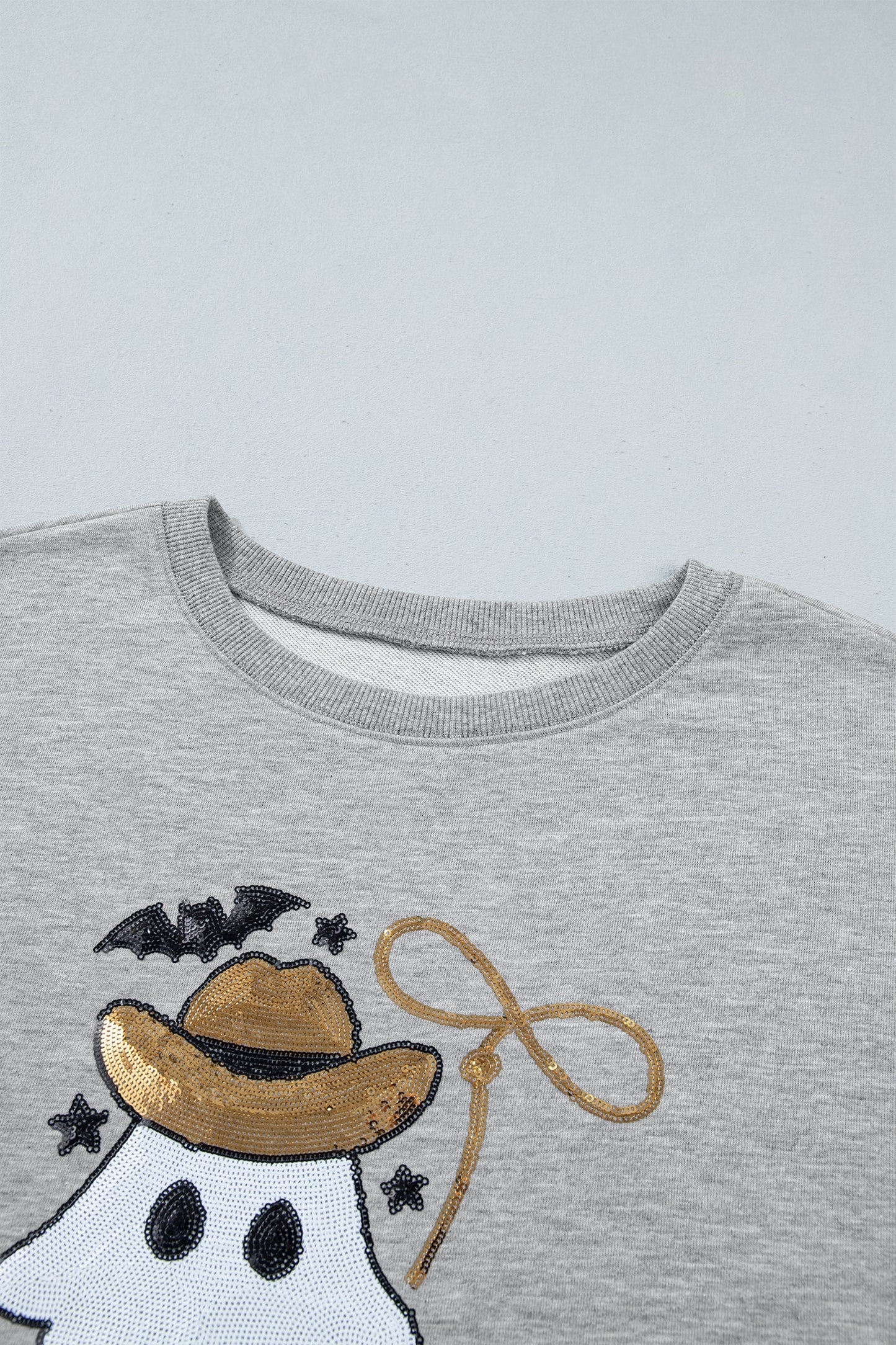 Halloween Western Ghost Sequin Graphic Long Sleeve Sweatshirt