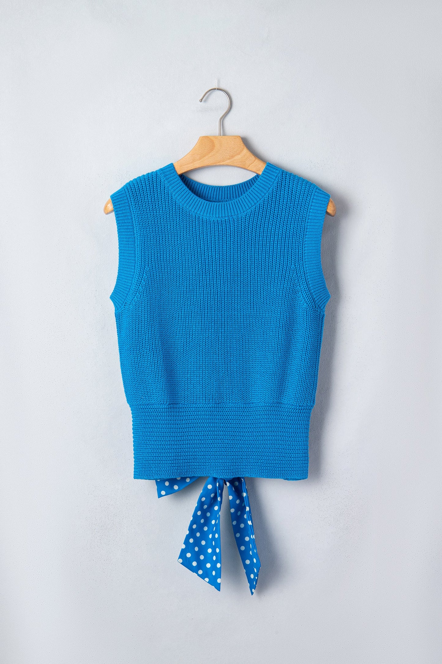Polka Dot Bow Tie Back Cropped Sweater Tank