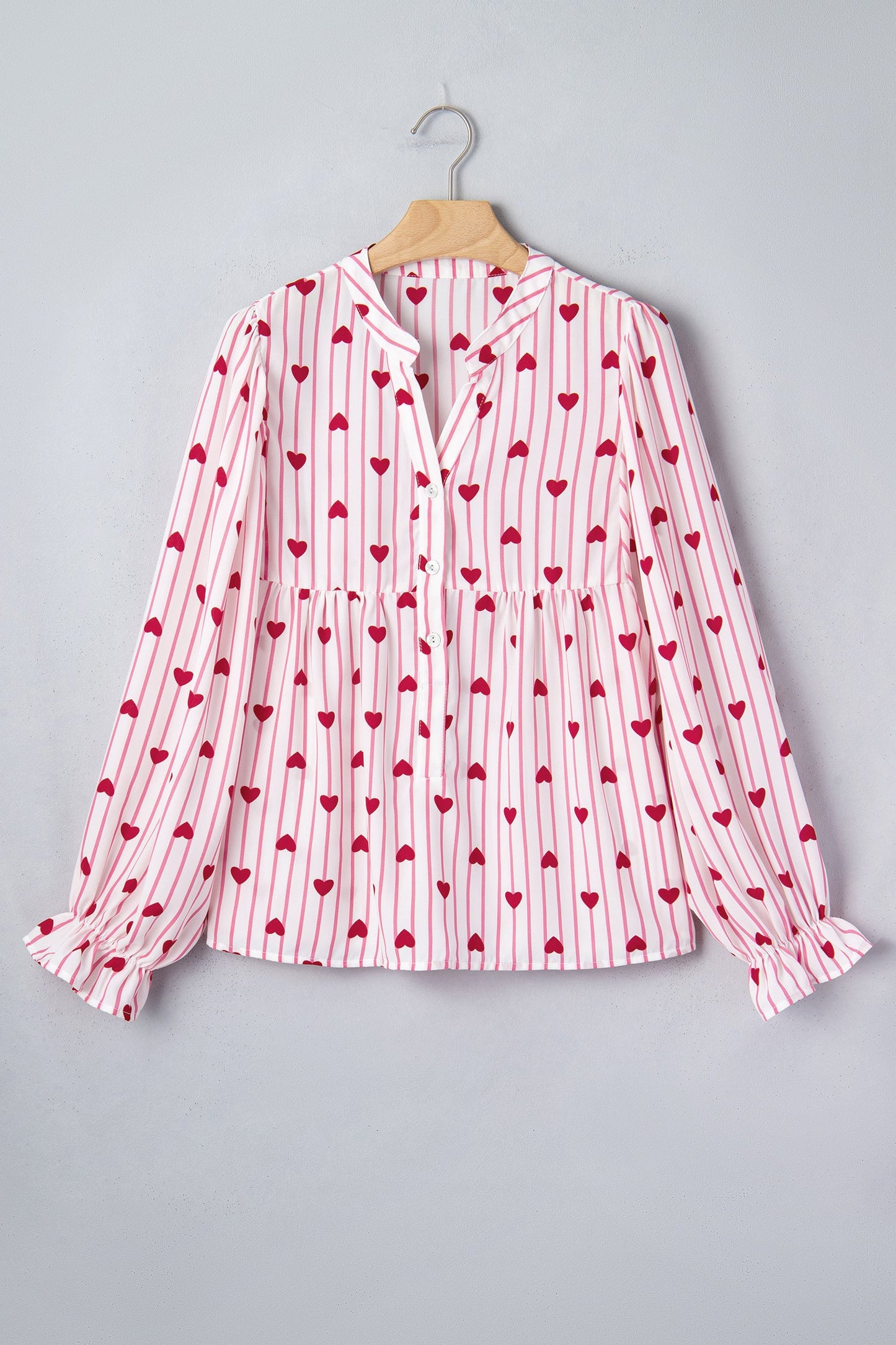 Stripe Textured Heart Flounce Sleeve Shirt