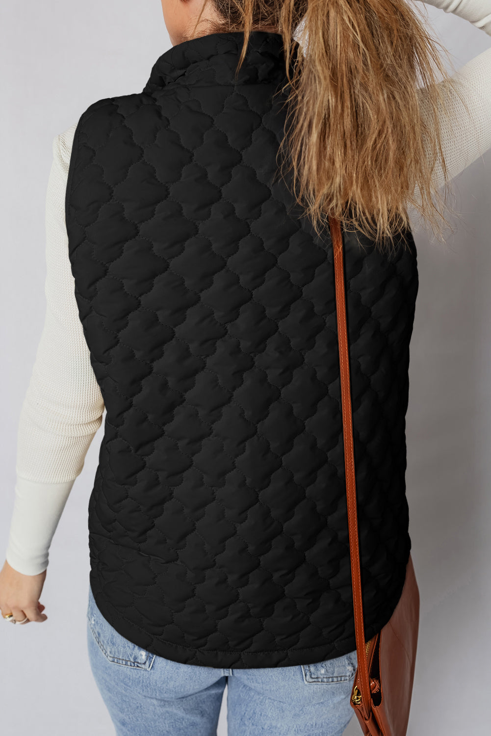 Floral Quilted Zip-Up Snap Button Vest