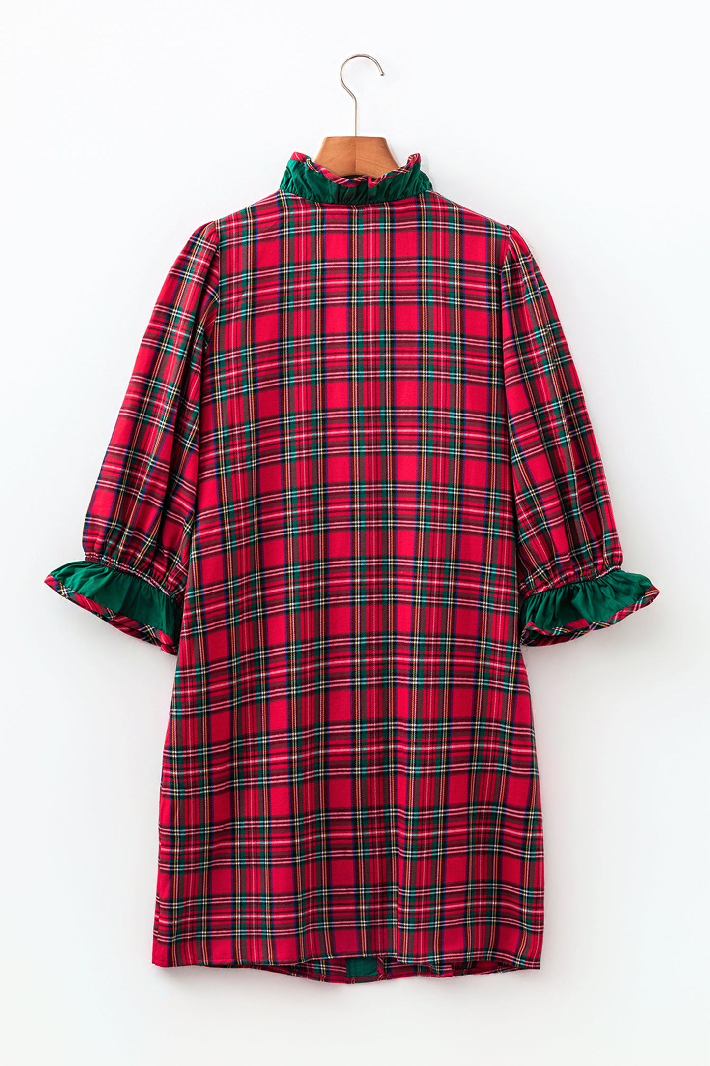Plaid Ruffle Colorblock Buttoned Mini Dress