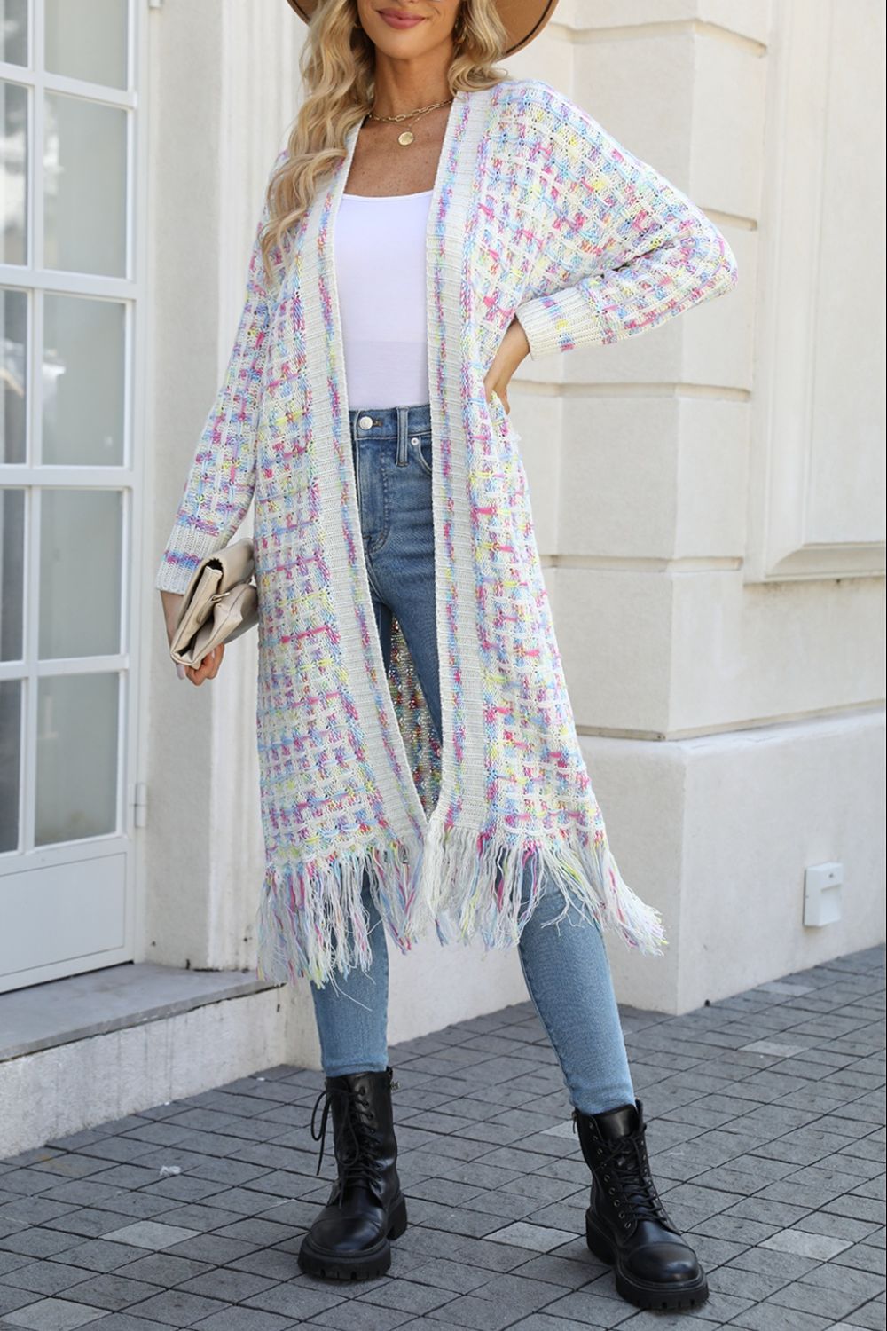 NicholesGifts Women Open Front Fringe Hem Cardigan